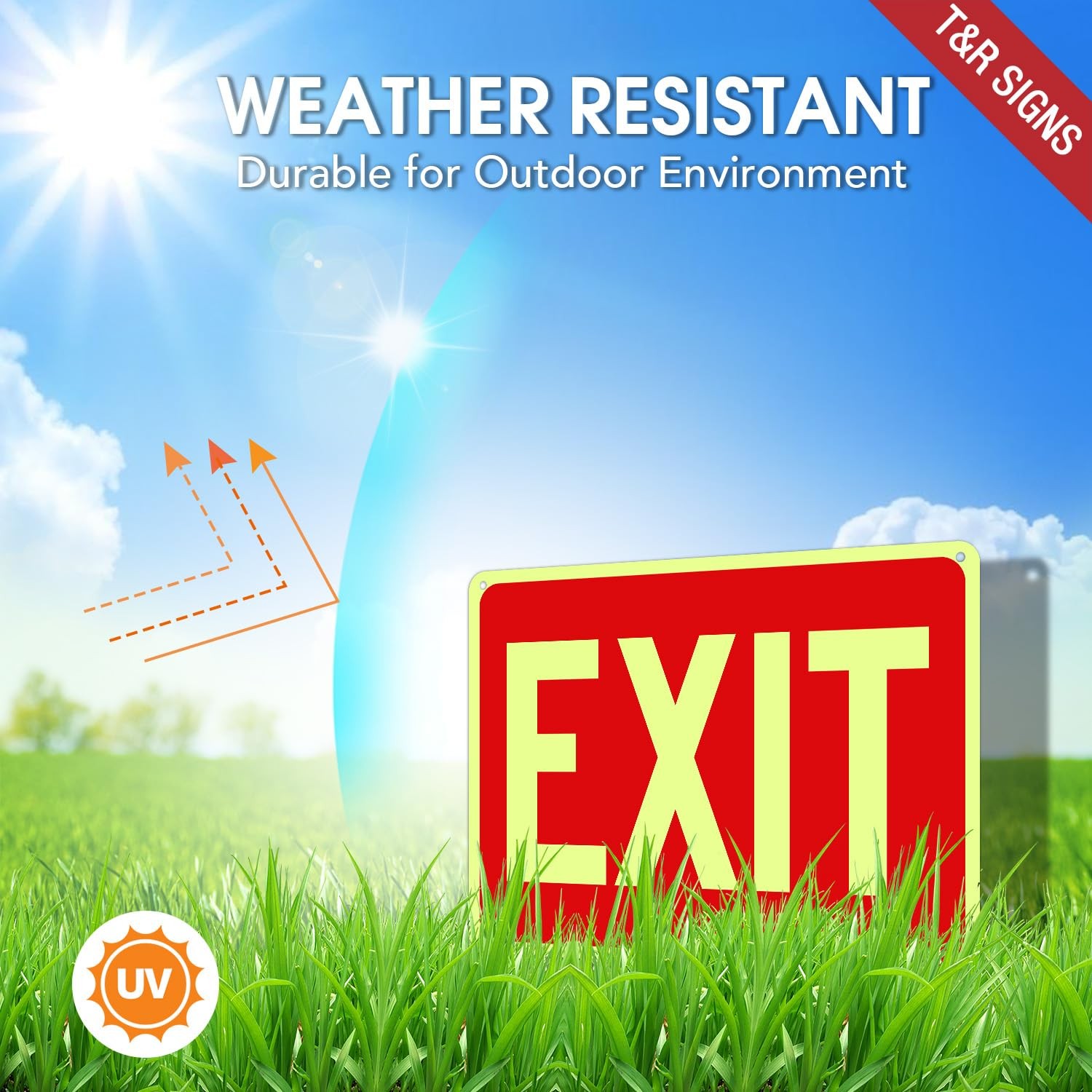 Exit Sign – 2 Pack – 10 x 7 Inches Rust Free .040 Aluminum Glow-In-The-Dark -…
