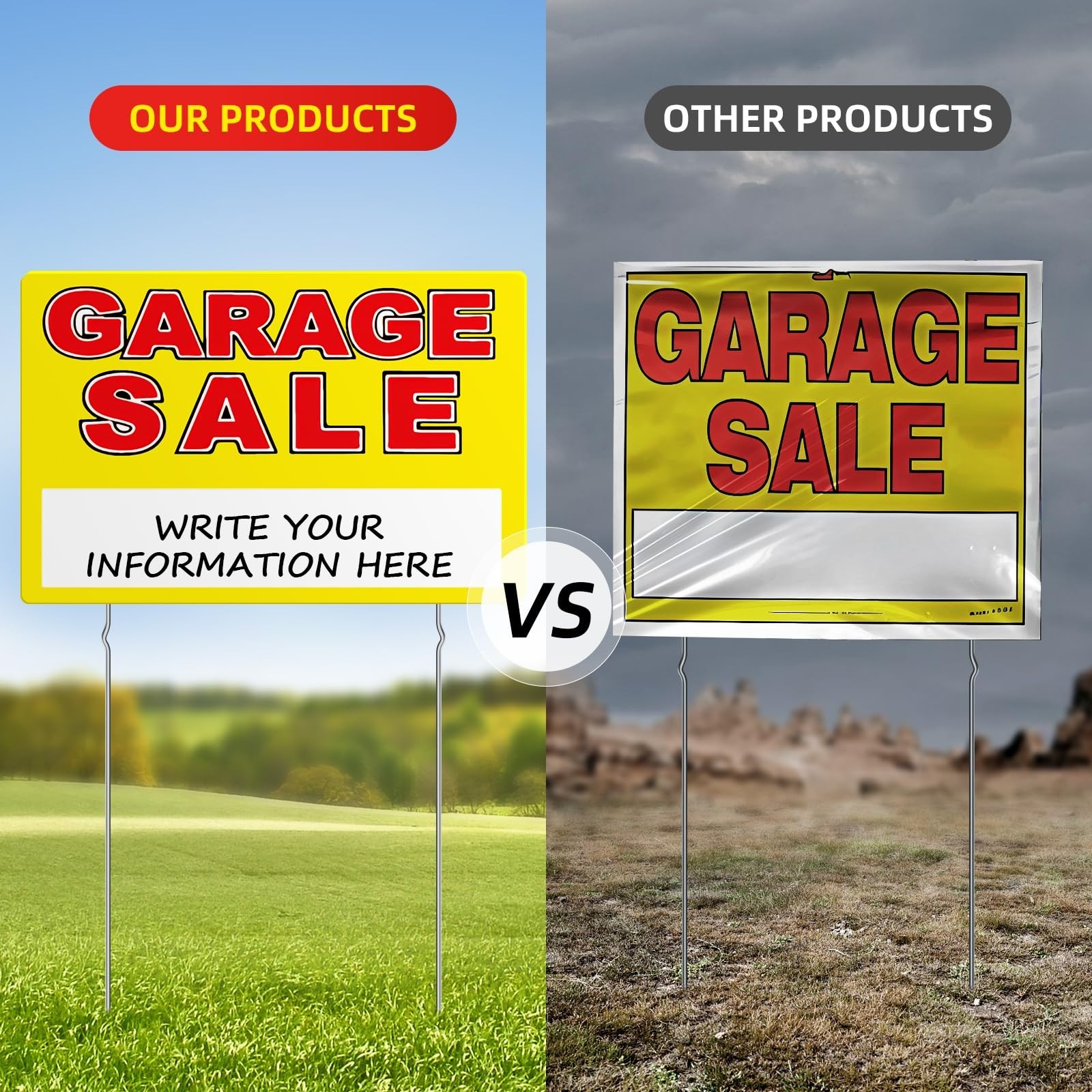 Garage Sale Sign, Large Size 24&Prime; x 16&Prime; Garage Sale Signs with Stakes, 3PCS Do…
