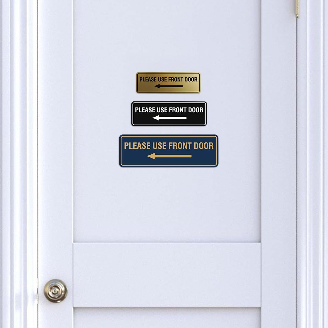 Standard Please Use Front Door Left Arrow Sign Large Black Gold Wall Marker