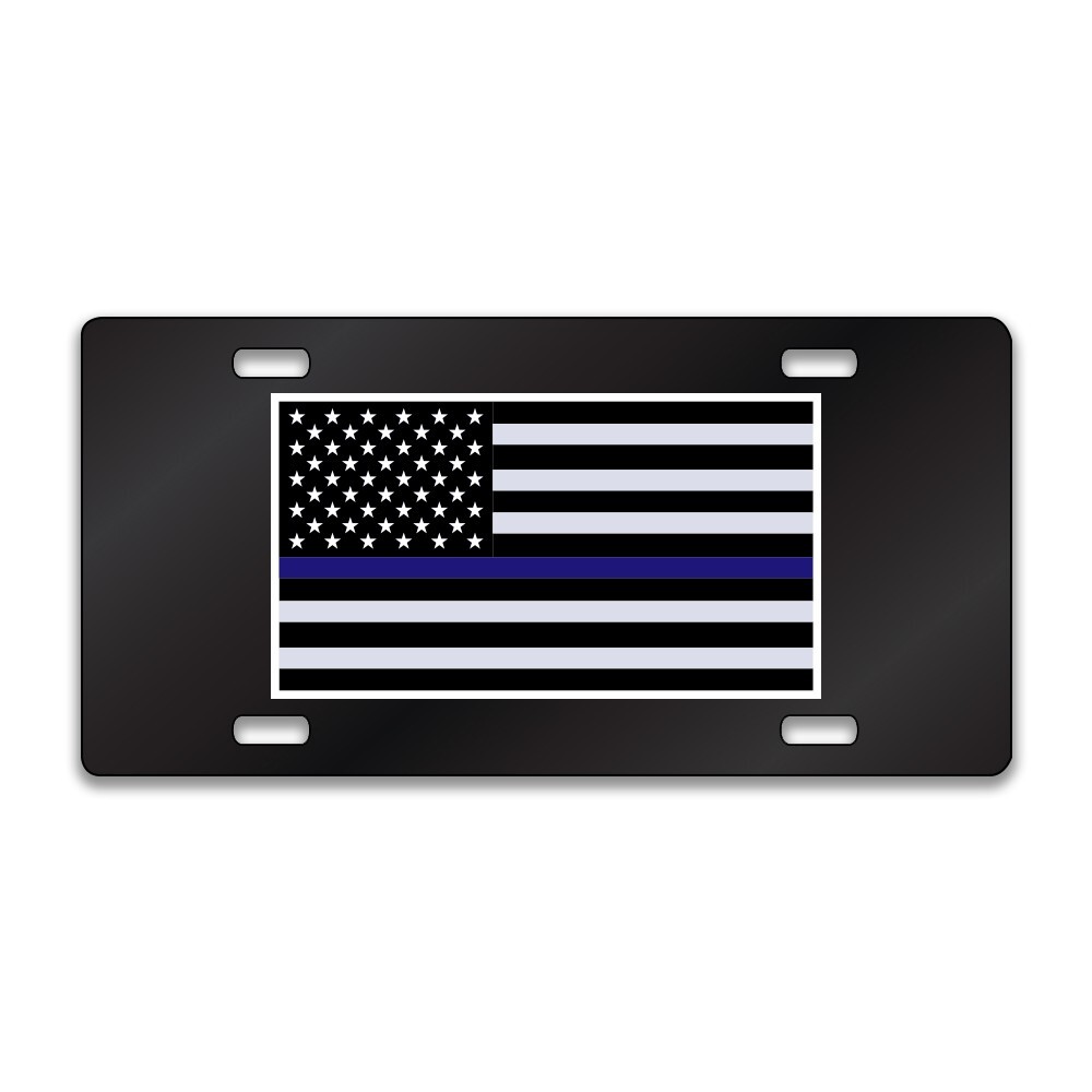 FLAG THIN BLUE LINE Chrome or Black Acrylic Standard License Plate LP0265
