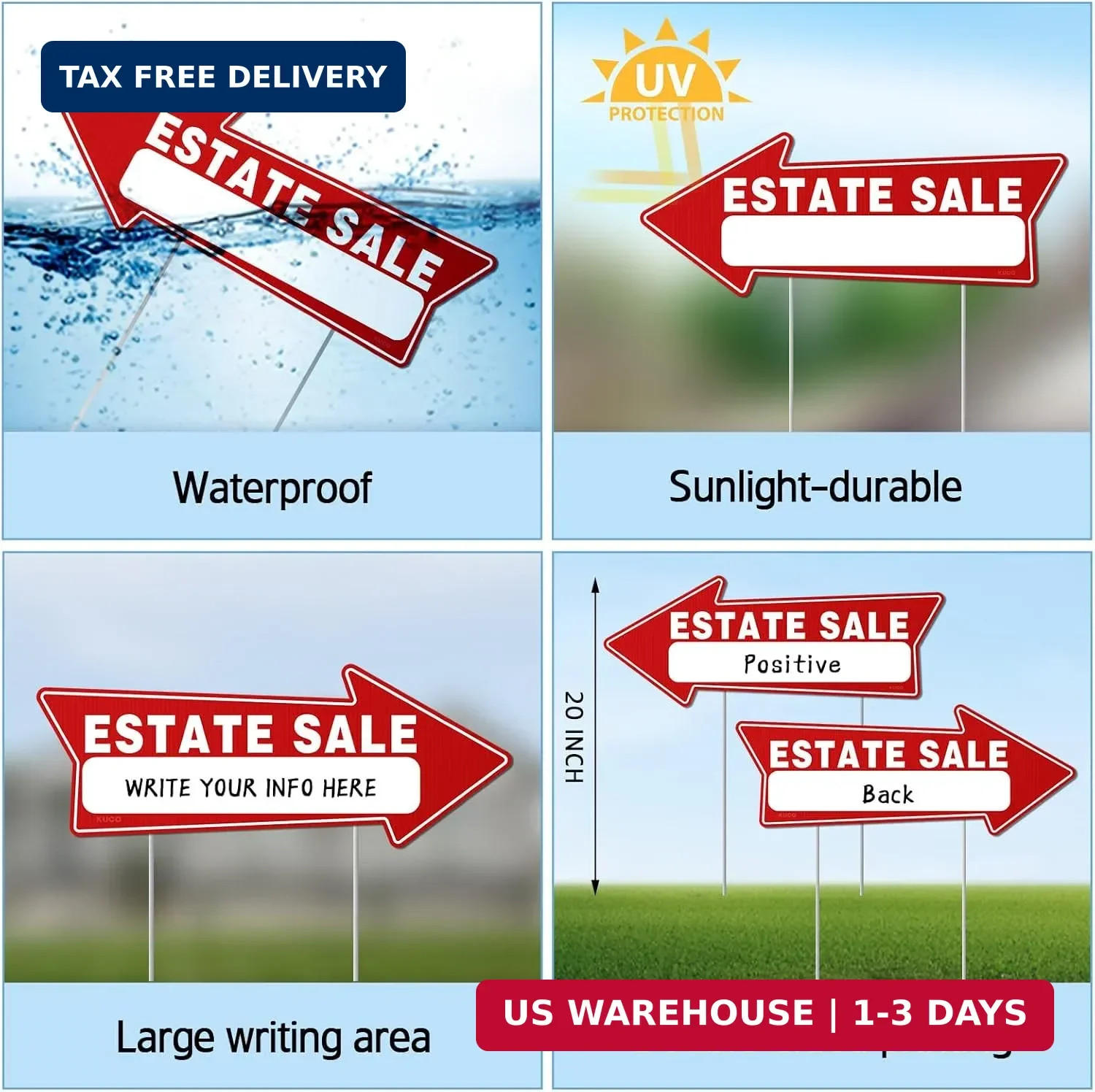 7 PC Estate Sale Signs, 17&Prime; x 6&Prime;, Estate Sale Signs with Stakes Double Sided, La