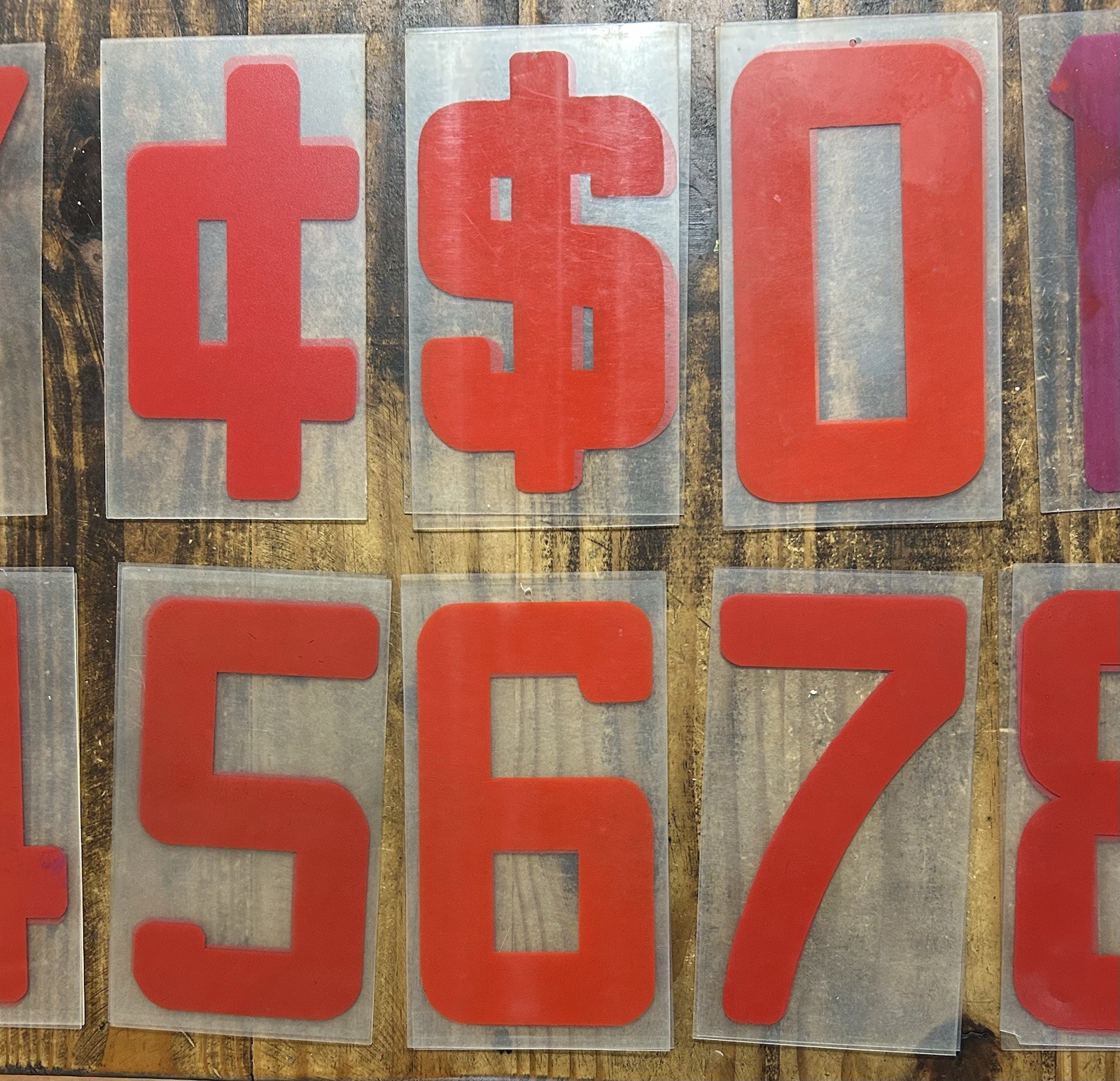 Lot of 25 Vintage Marquee Billboard Sign 9&Prime; Panels w/ 8&Prime; Red Numbers & Symbols