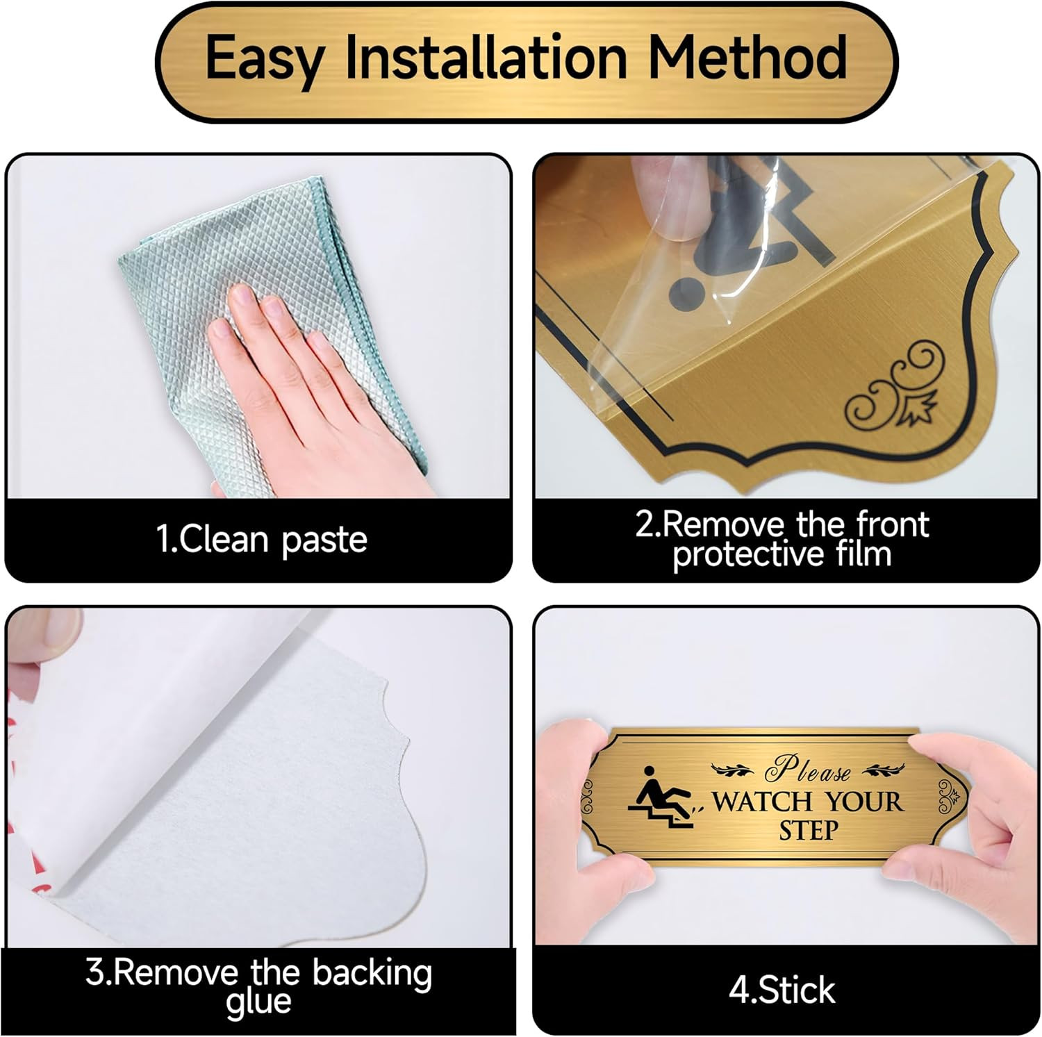 Self-Adhesive Waterproof « Watch Your Step » Sign for Indoor/Outdoor Use