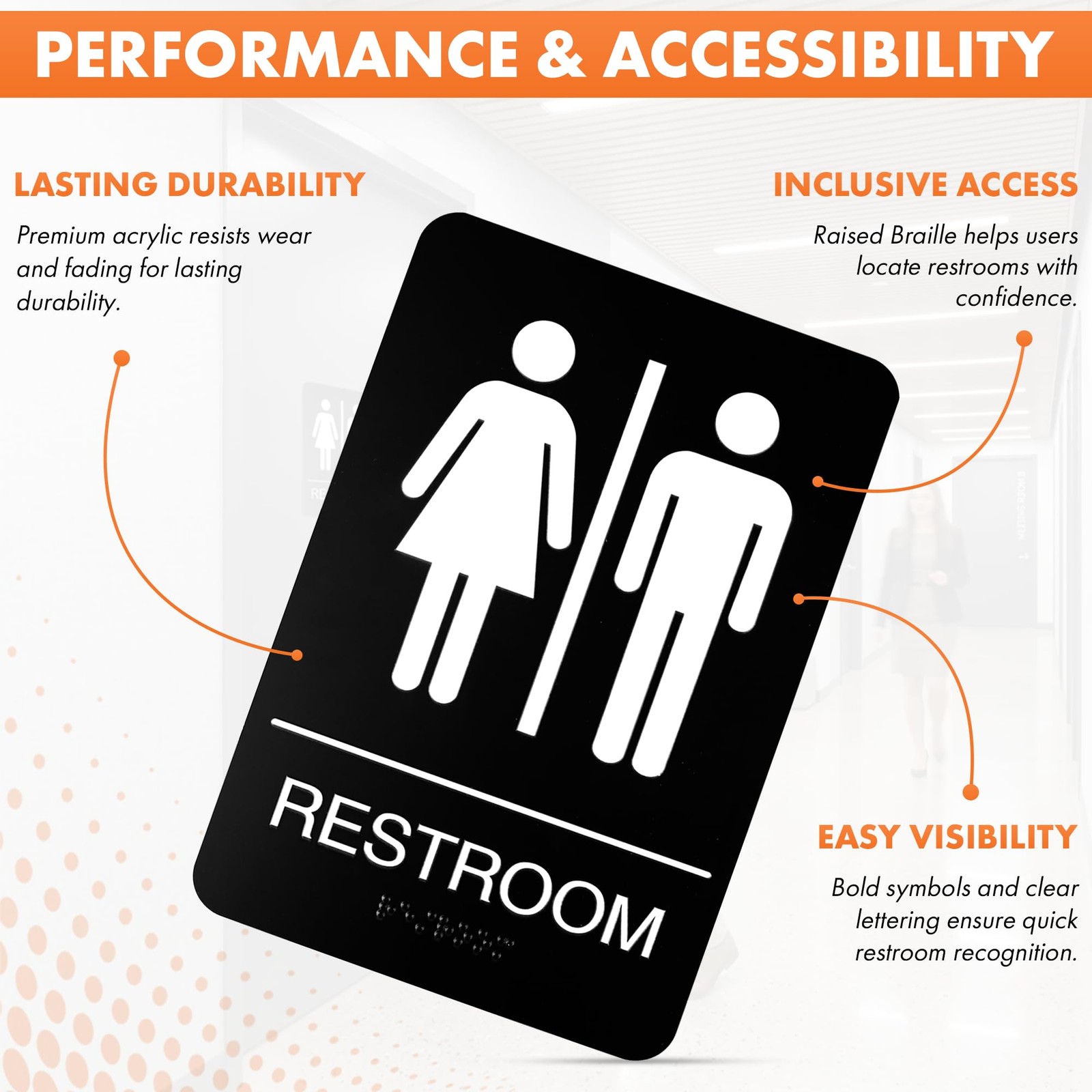 6×9 Inch Unisex Bathroom Sign ADA Compliant Braille DoubleSided Tape Acrylic