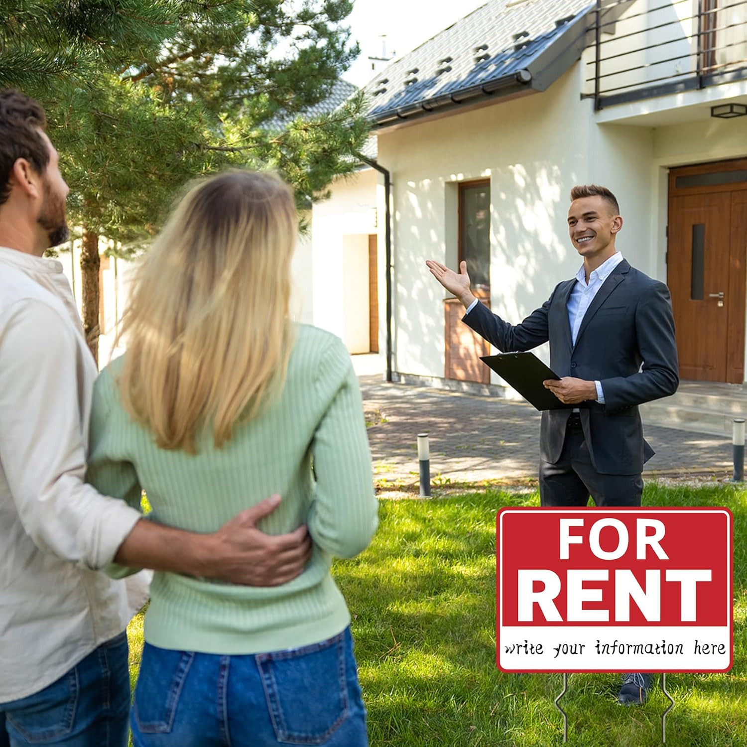 2 Pack for Rent Signs, for Rent Sign with Metal Stake, for Rent Yard Sign – 17 X