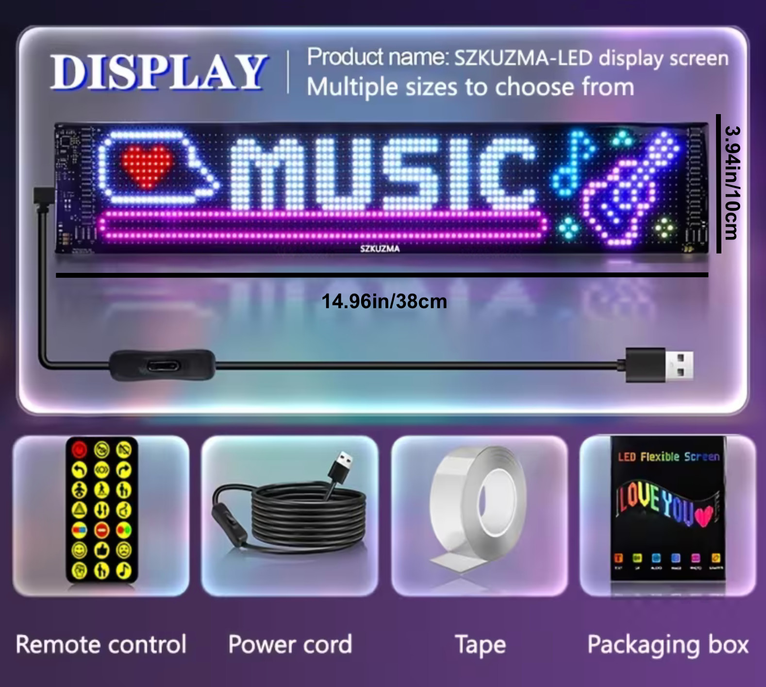 Programmable LED 15&Prime;x4&Prime; Flexible Display Remote Control Bluetooth Mobile App