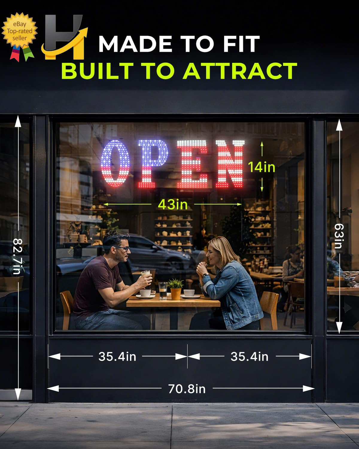 43×14 LED Open Sign Large Window Business Light Storefront Shop Bar US Flag Desi