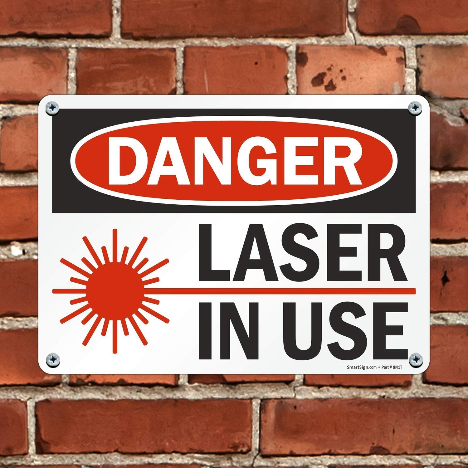 10×14 Danger – Laser In Use Sign, Plastic, OSHA Safety, Red Black White