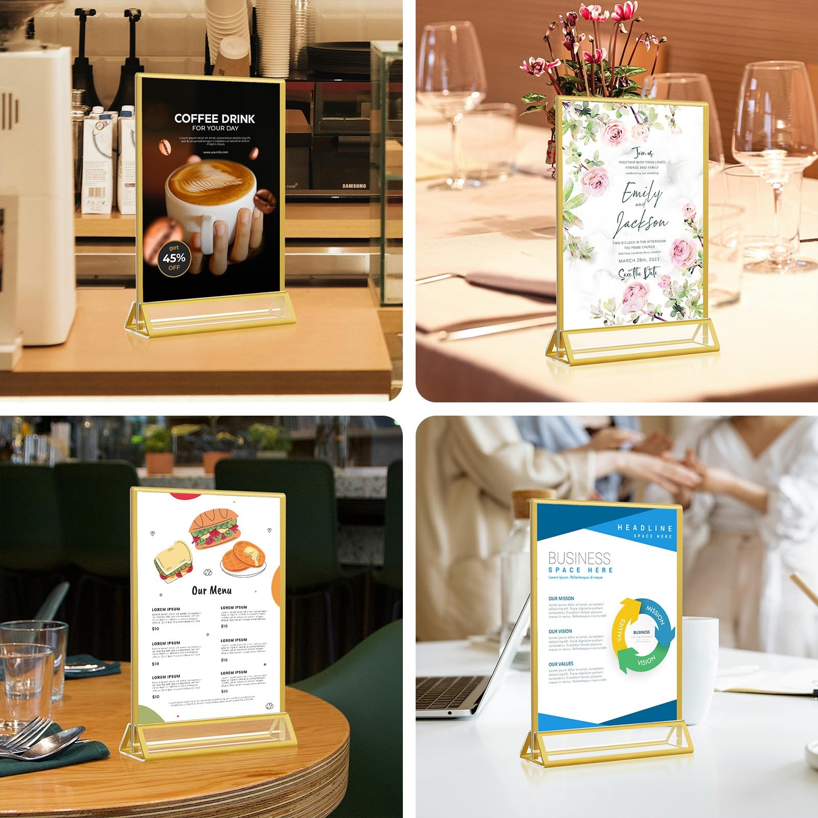 Gold Acrylic Sign Holder 5×7, 16 Pack Wedding Vertical-Gold16 Pack-5×7,