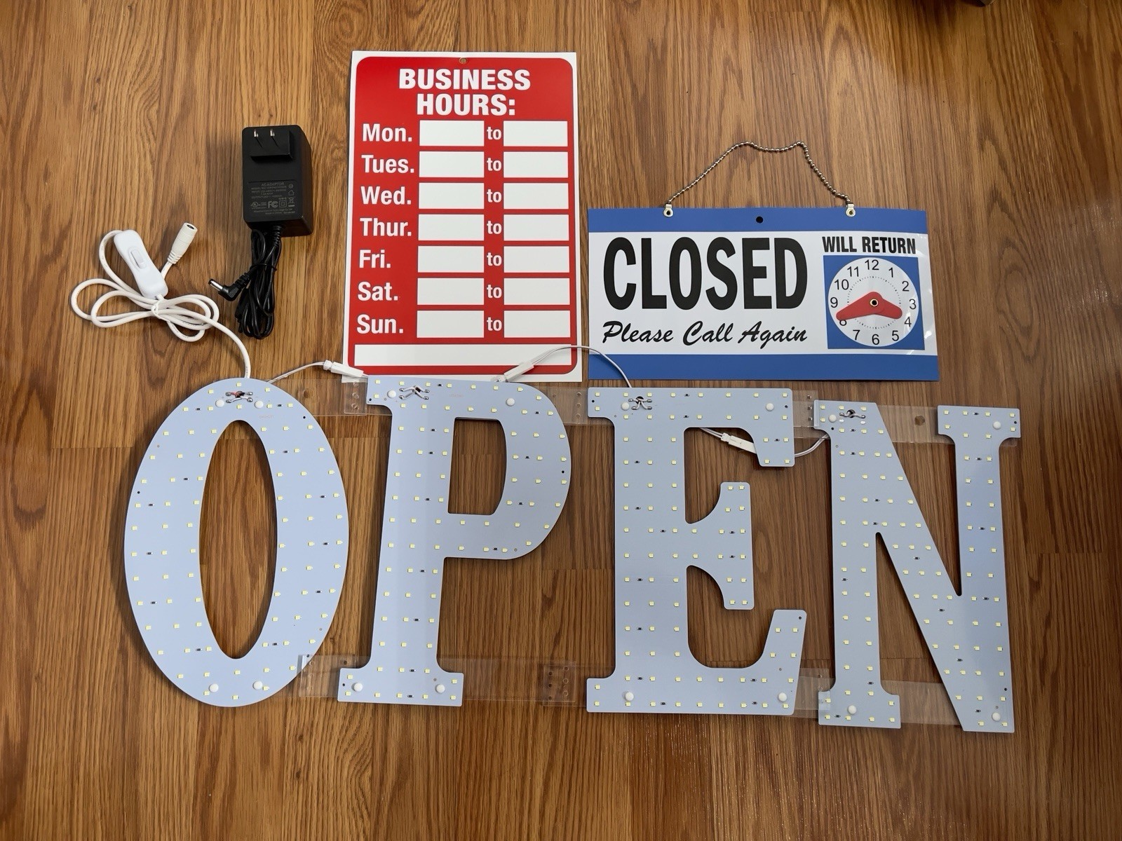 LemonNova LED « OPEN » Hanging Illuminated Sign, White Acrylic, Includes Hardware