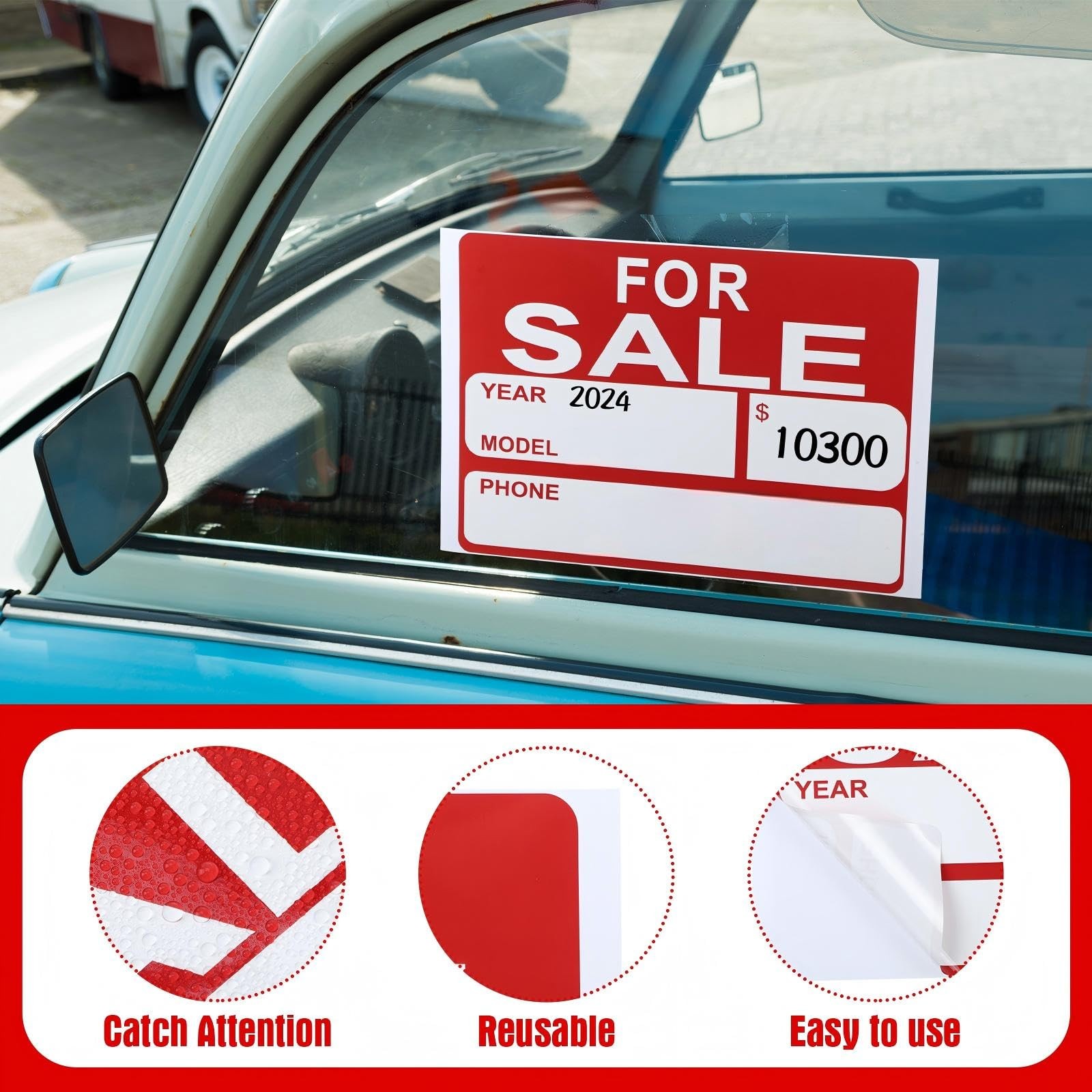 Sale Signs for Car 9×12&Prime; Waterproof Plastic Adhesive Vehicle House Sign 25PC