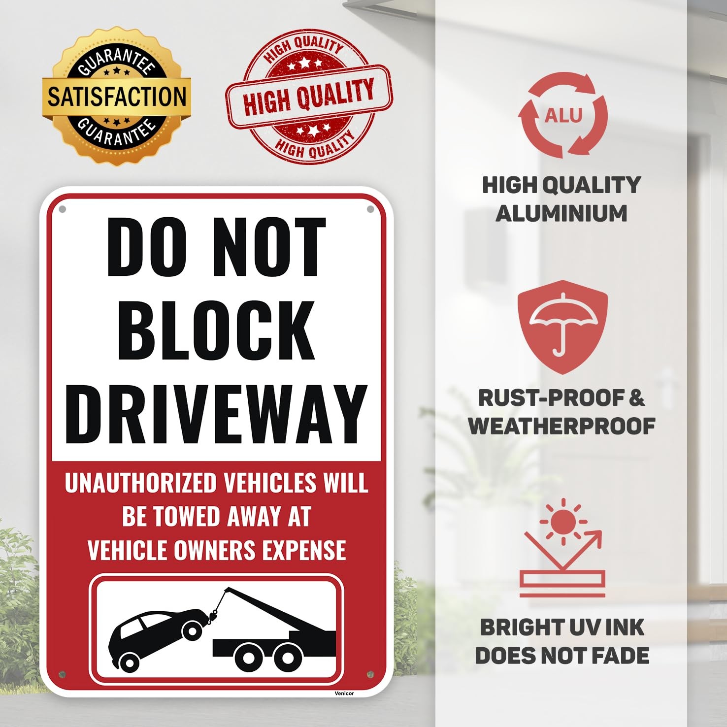 Do Not Block Driveway Sign, 13 x 9 Inches – Aluminum – No Parking, Zone Sign 1PC