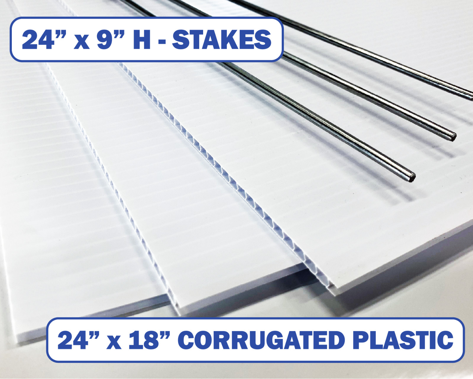 Blank Yard Signs (3-Pack) – White – 18&Prime; x 24&Prime; – With 24&Prime; x 9&Prime; Double H Stakes