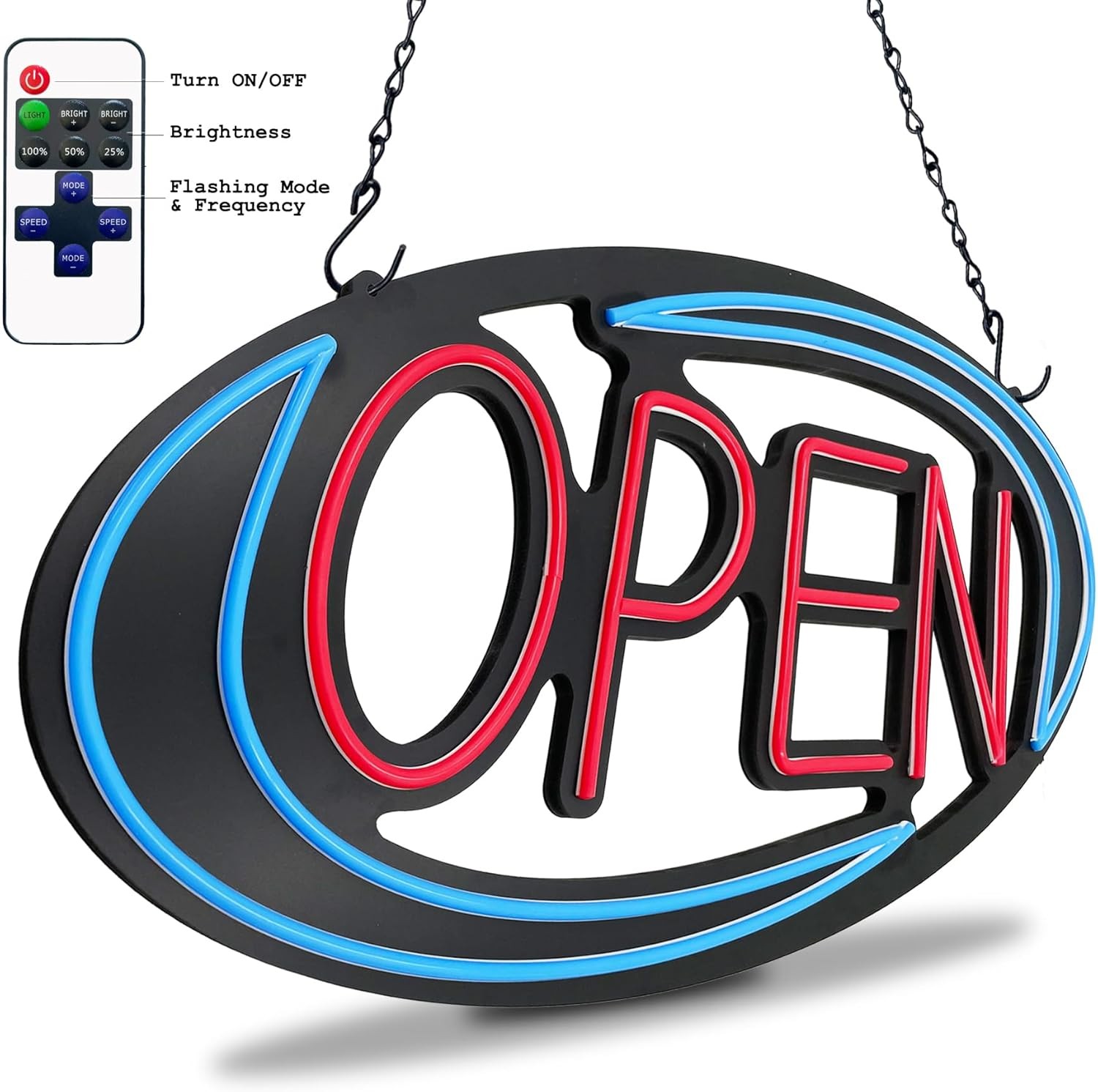 Open Signs for Business,32×16 inch Large Bright (32 x 16) inch, Blue/Red Oval