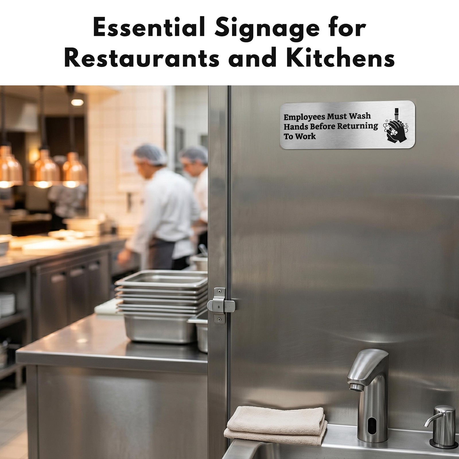 Employees Must Wash Hands Sign Brushed Aluminum Employee Notice 9×3 Inch