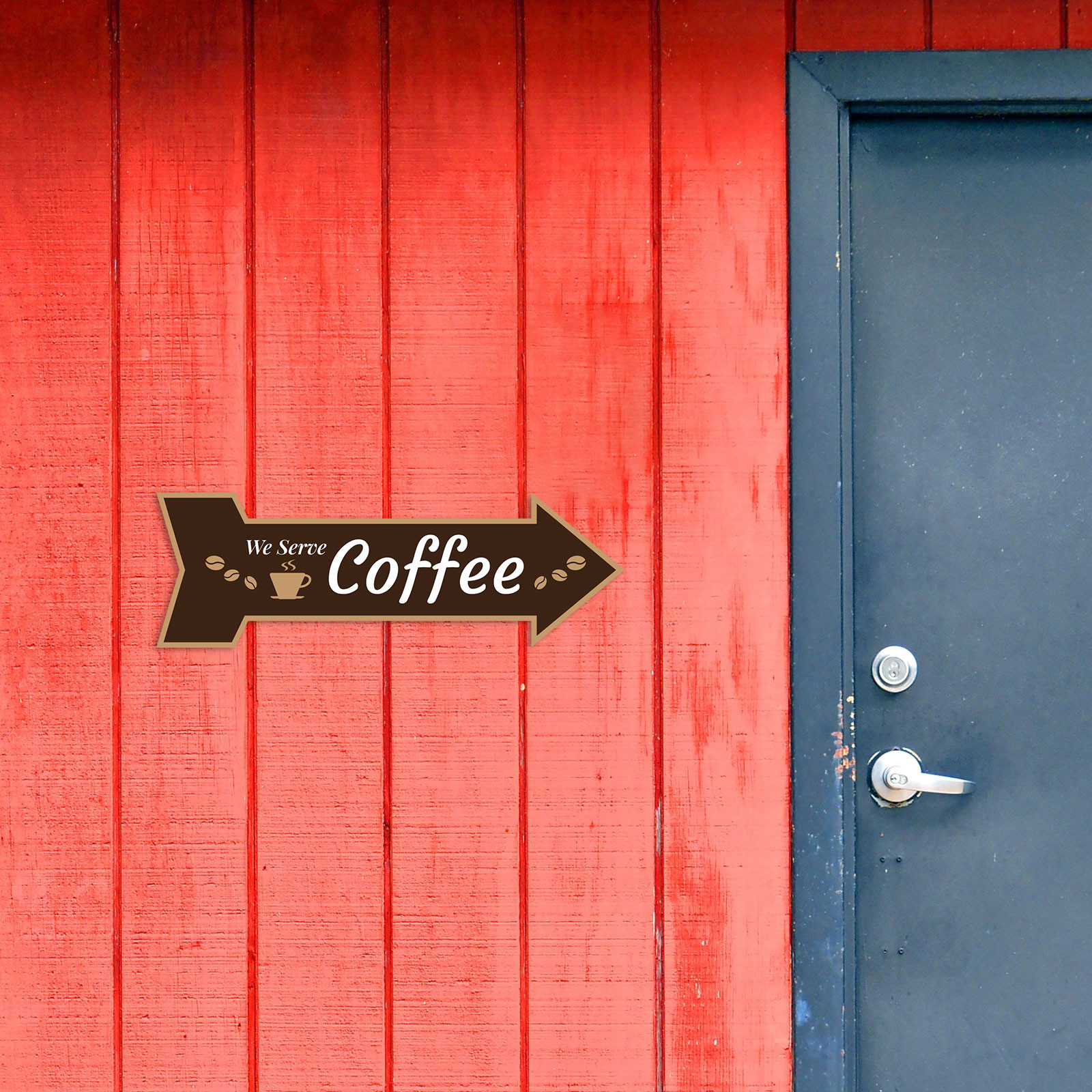 Arrow Shape We Serve Coffee 12×4&Prime; Wall or Door Sign | Funny Home Decor
