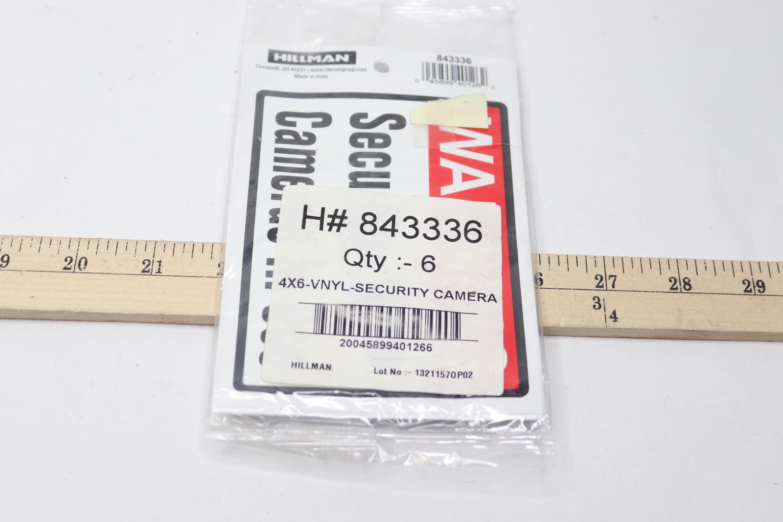 (6-Pk) Hillman Warning Security Camera in Use Sign Vinyl Black & White 4&Prime; x 6&Prime;