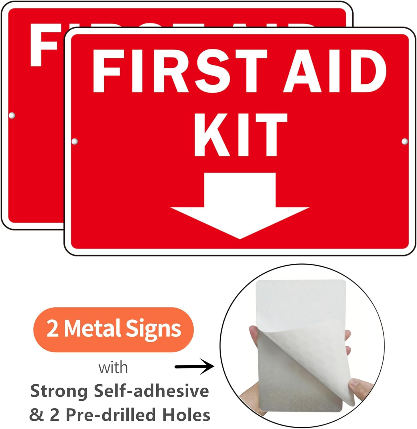, (2 Pack) Self Adhesive First Aid Kit Sign for Wall, Aluminum Metal Signs with