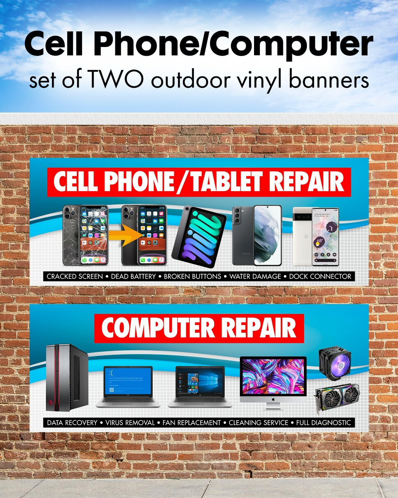 Smartphone Computer Repair SET OF 2 outdoor banner sign poster iphone samsung