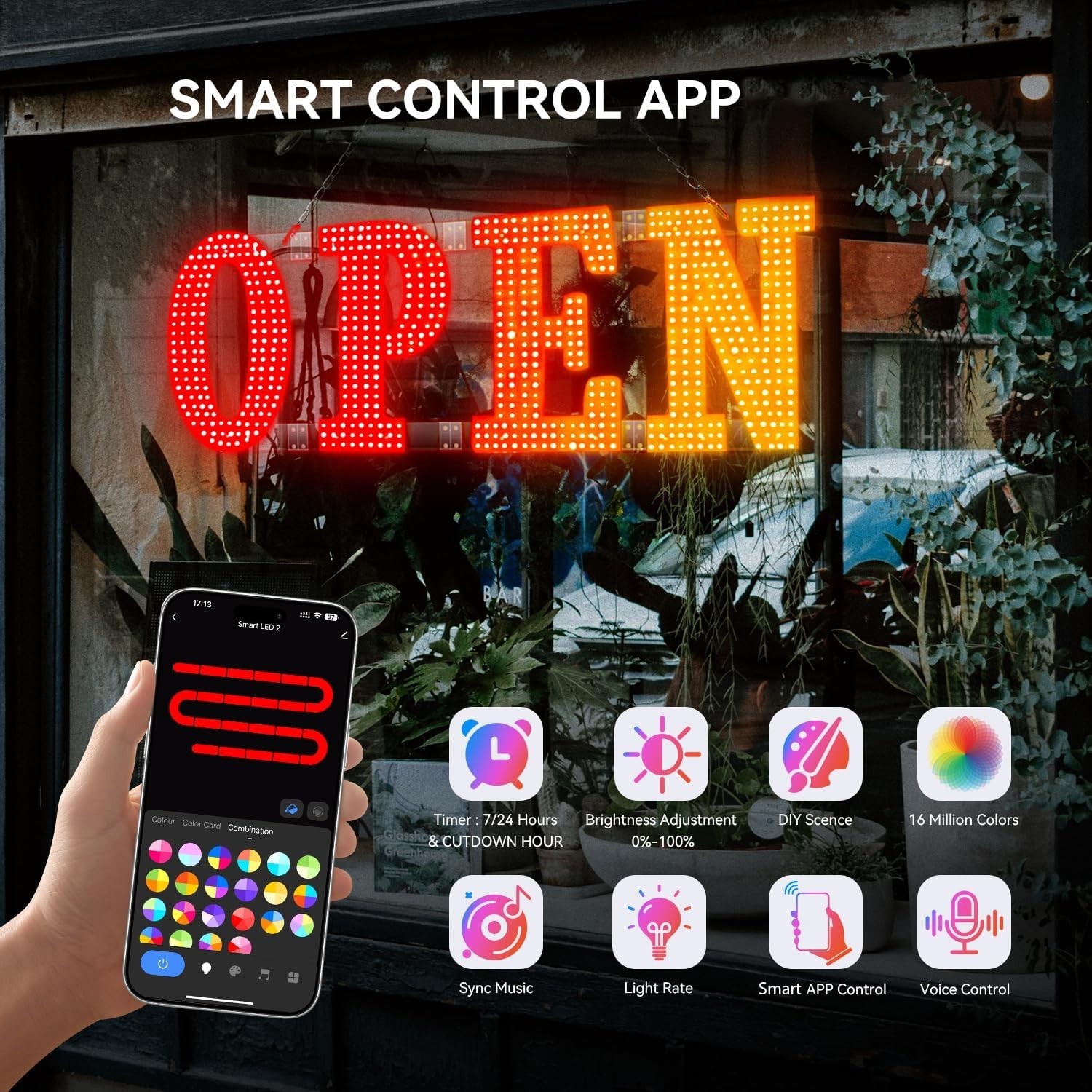 Open Sign 48&Prime;x16&Prime; Large LED Open Signs for Business Color Remote Control