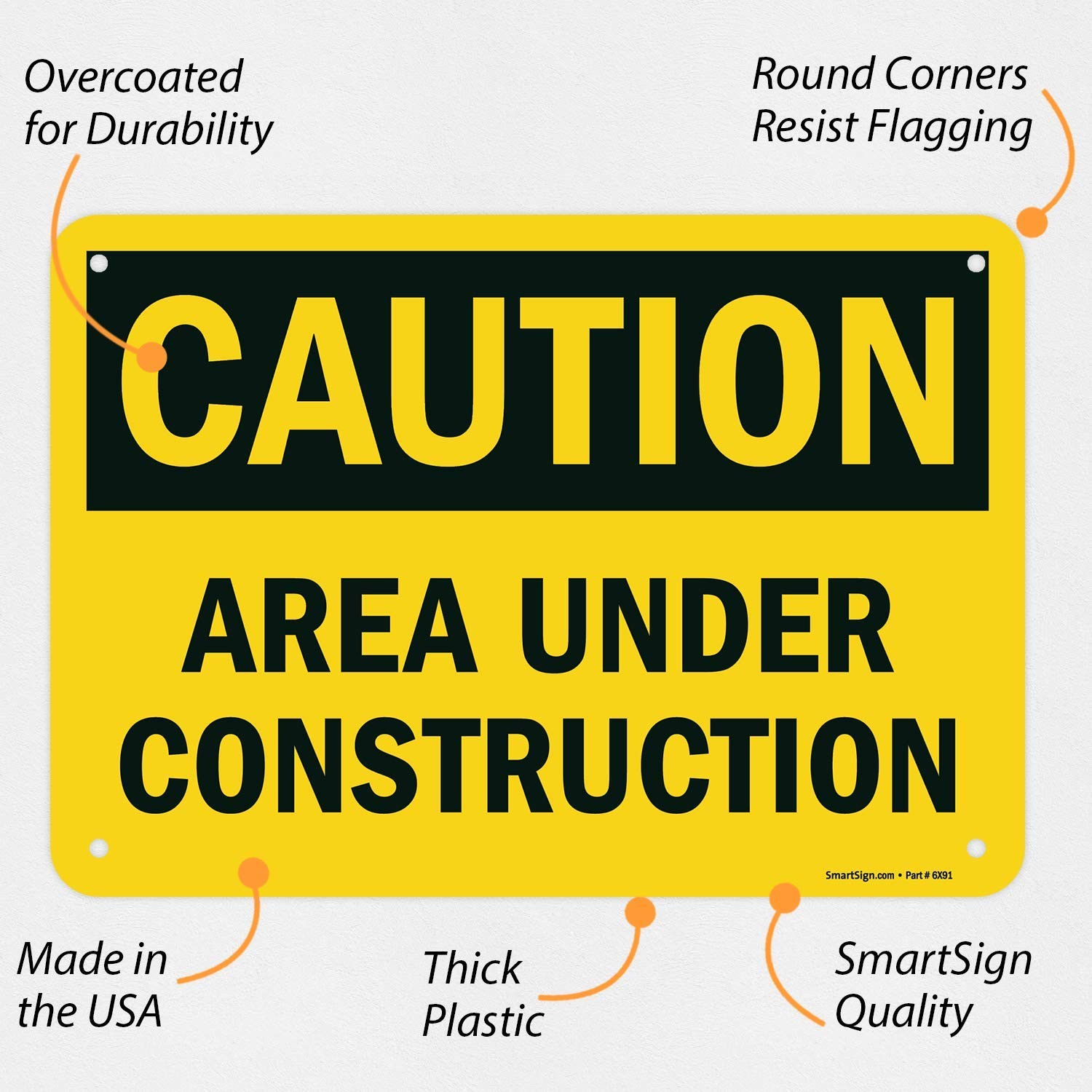 1 PCS U91377NP_7x10 Caution Area Under Construction Sign 7×10 Inch Plastic