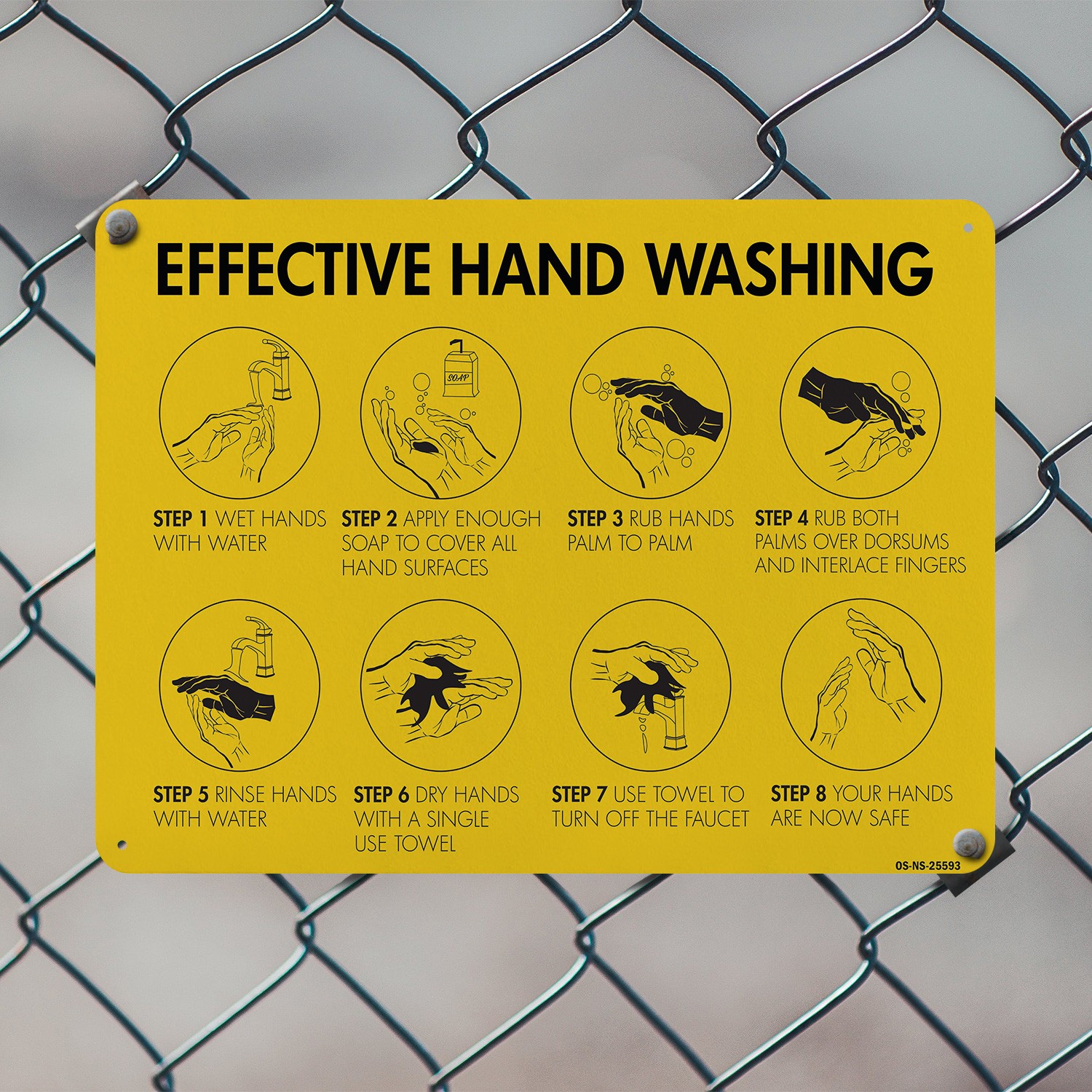Effective Hand Washing Public Safety Sign Metal, Plastic, Decal – 5 or 10 Pack