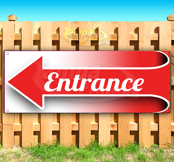 ENTRANCE LEFT ARROW Advertising Vinyl Banner Flag Sign USA 15&Prime; 18&Prime; 20&Prime; 30&Prime; 48&Prime;