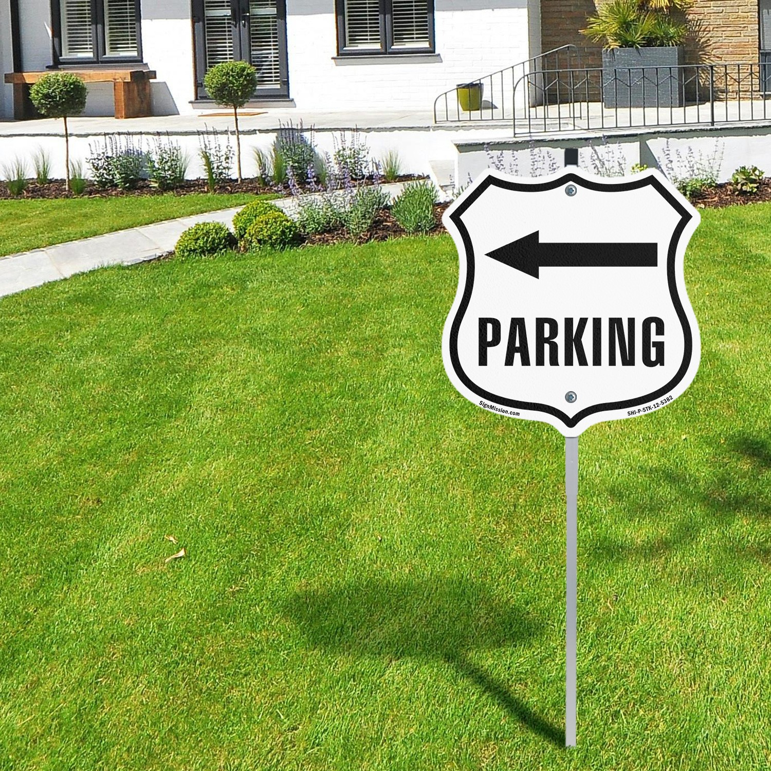 Parking Left Shield Shaped Sign With Stake Weather Resistant Crafted in the USA