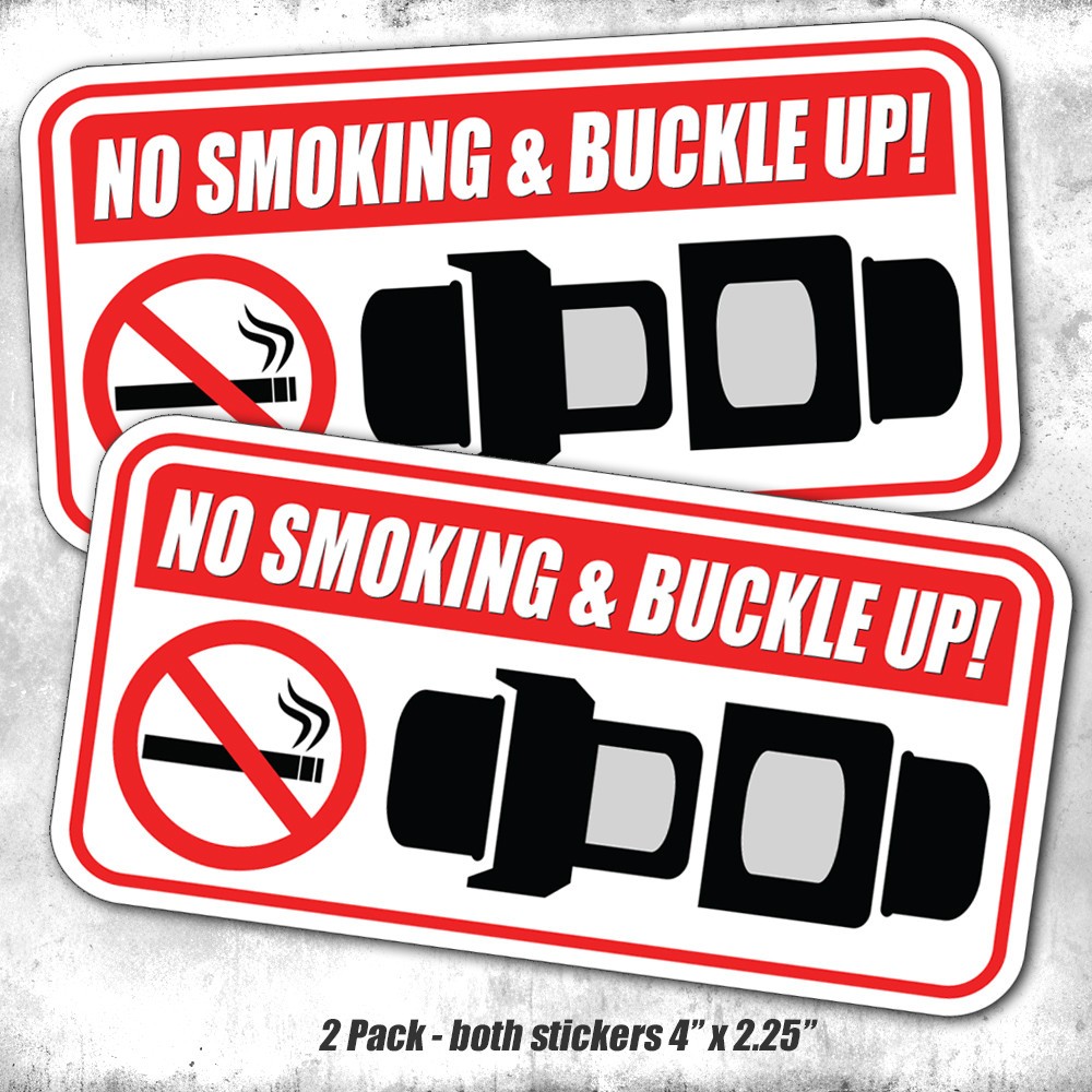 No Smoking Buckle Up Seat Belt Safety Warning Vinyl Stickers Decal 2-Pack 4×2