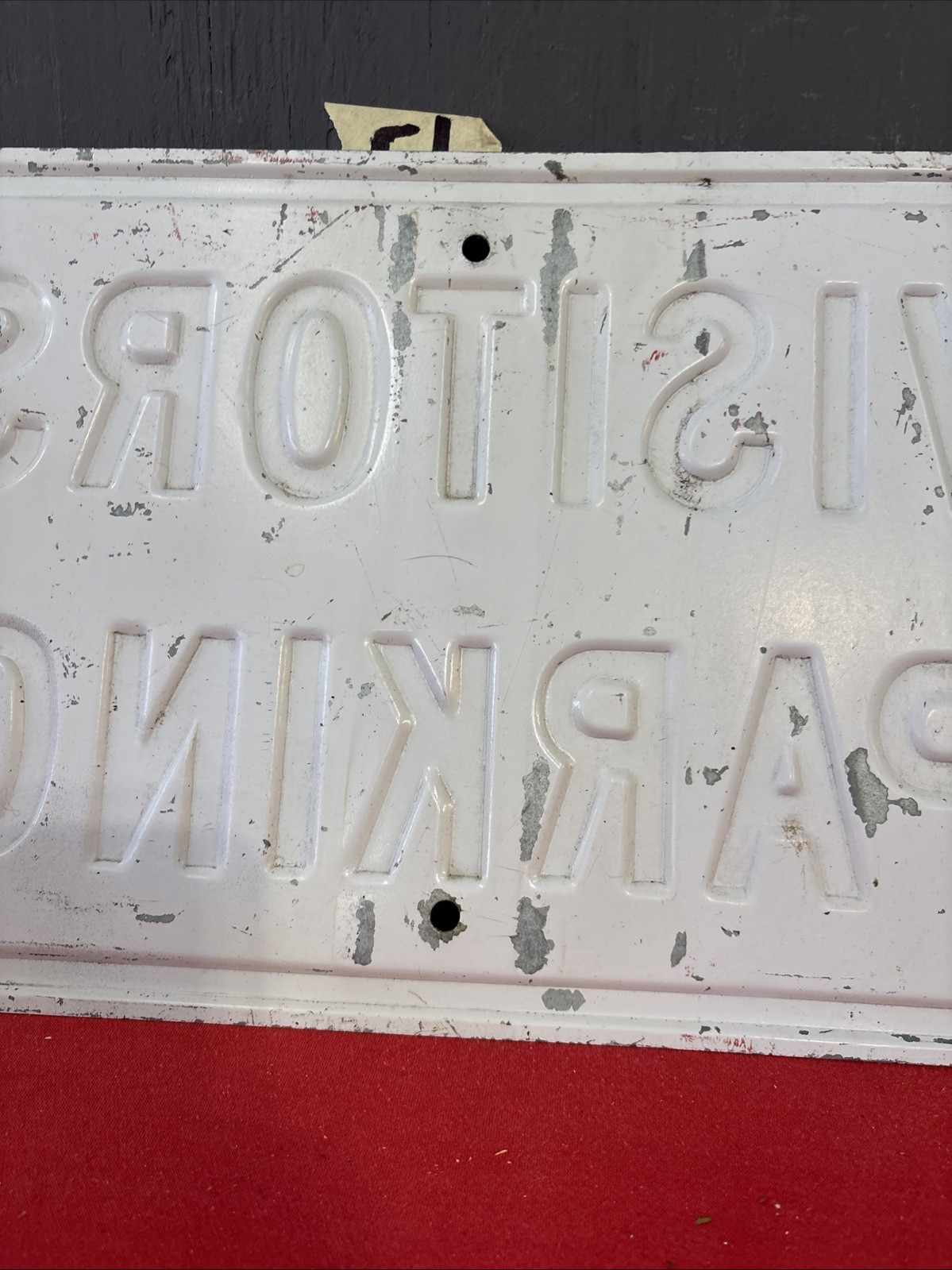 DWN2-Vintage Retired Visitors Parking Steel Embossed Sign 18×12 Inches Original