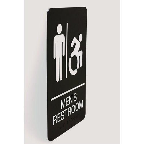 Headline Sign ADA Sign, Men&rsquo;s Restroom, 6 x 9, Black Face, White Graphics