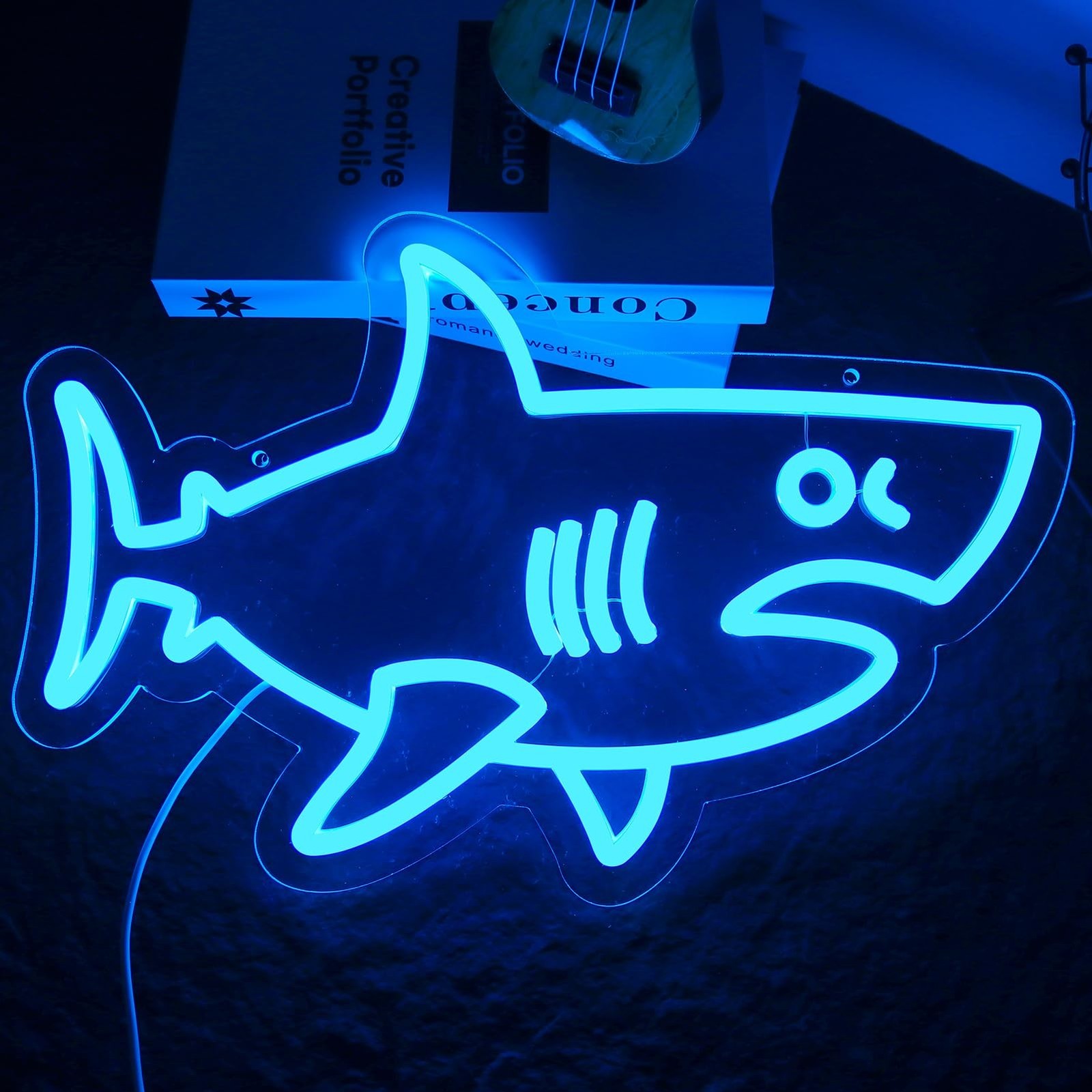 Balanar Shark Neon Signs for Wall Decor,Dimmable USB Powered LED Shark Light …