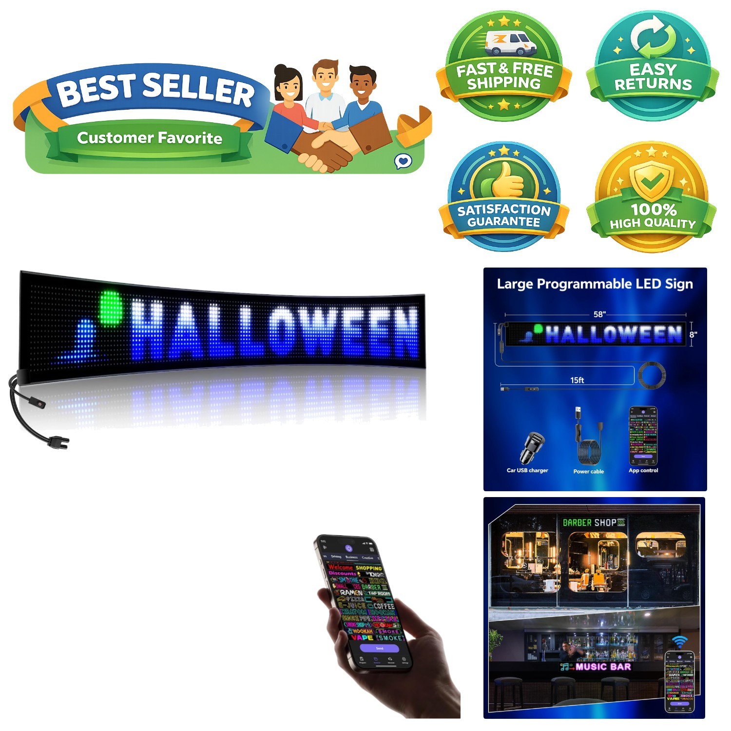 Portable 58&Prime;x8&Prime; Bluetooth LED Sign – Perfect for Promotions and Festivals