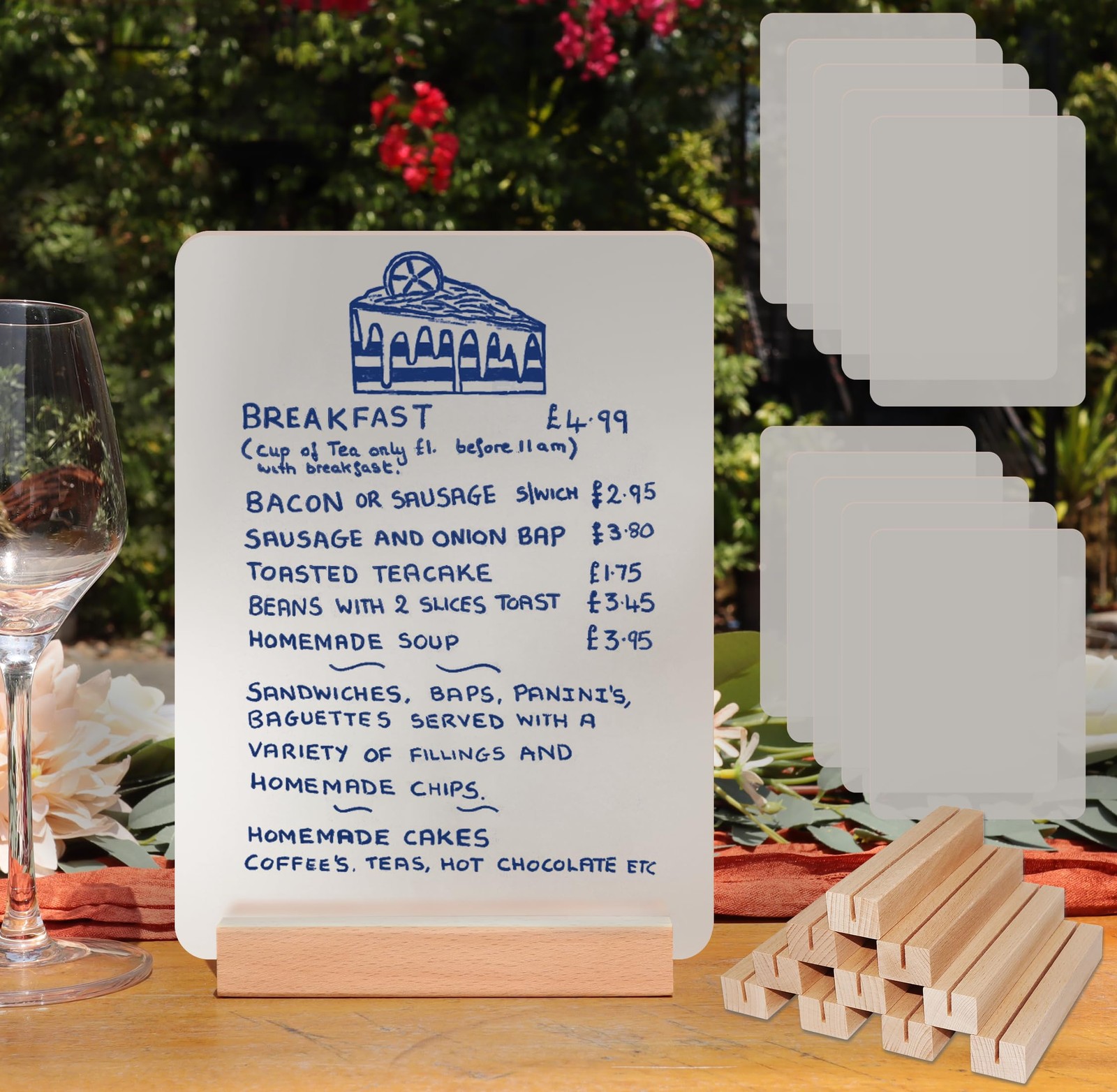 Frosted Blank Acrylic Sign with Wooden Stands – 10 Pack DIY Rectangle Customi…