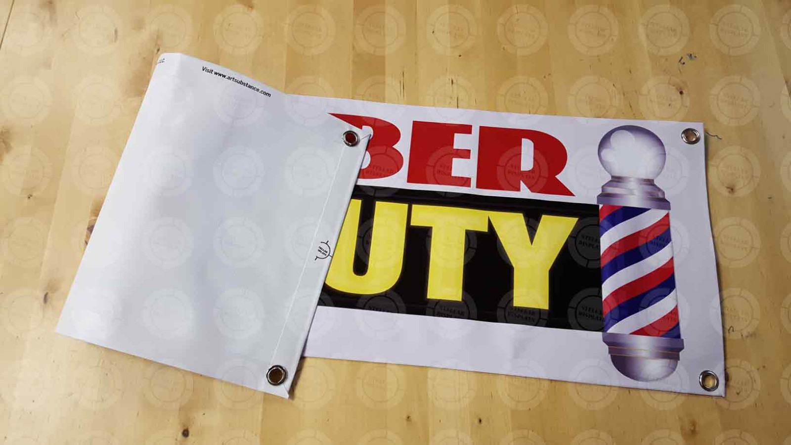 YES WE&rsquo;RE OPEN Banner Barbershop On Duty Sign Hiring Display Barber Pole Cheap