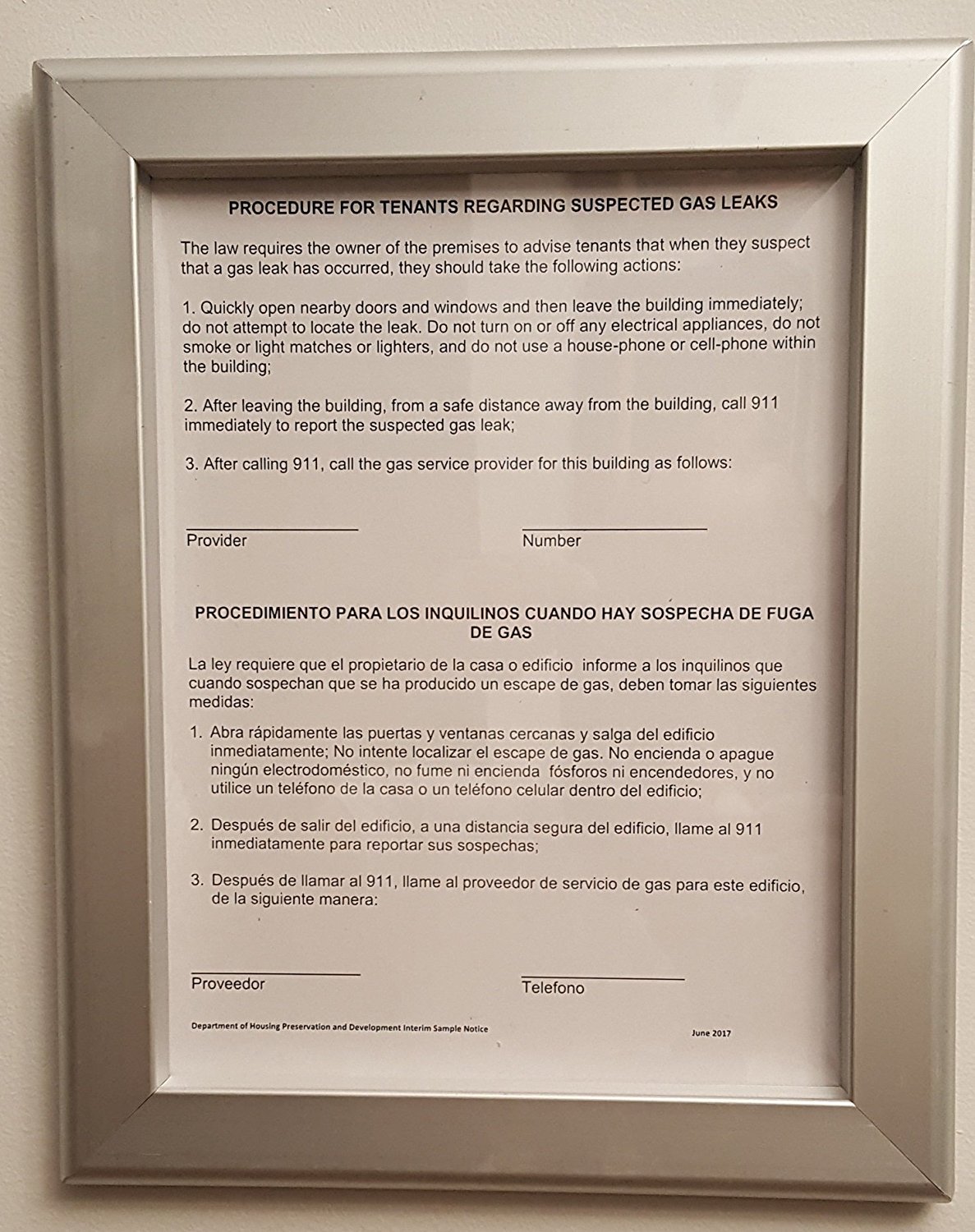 HPD Gas Notice Frame 8.5 x 11( Heavy Duty – Aluminum)-REF24-1027