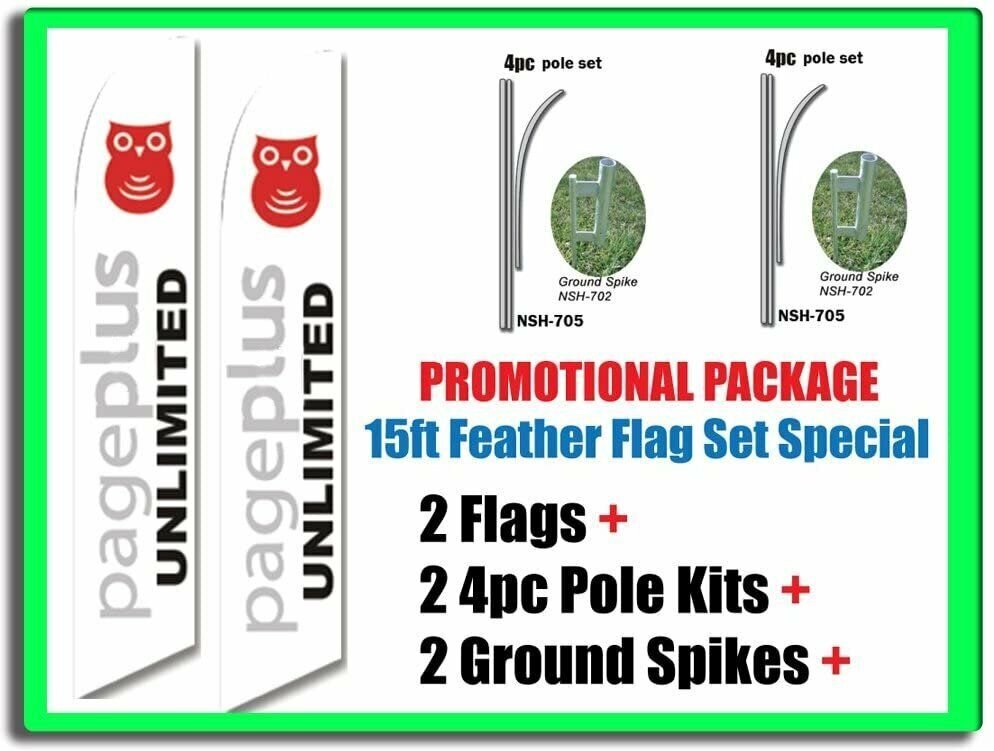 2 Sets of 15ft Page Plus Swooper Feather Flags – INCLUDES 15FT 4pc POLE KITS…