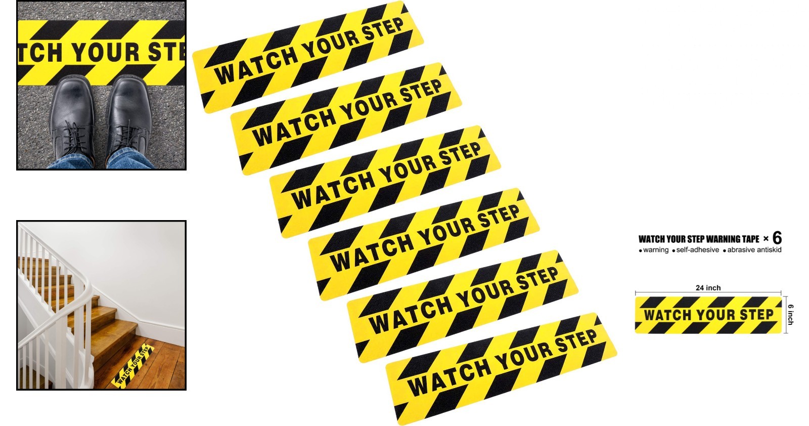 Pack 6×24 Inch Watch Your Step Floor Warning Stickers Anti Slip Adhesive Tape