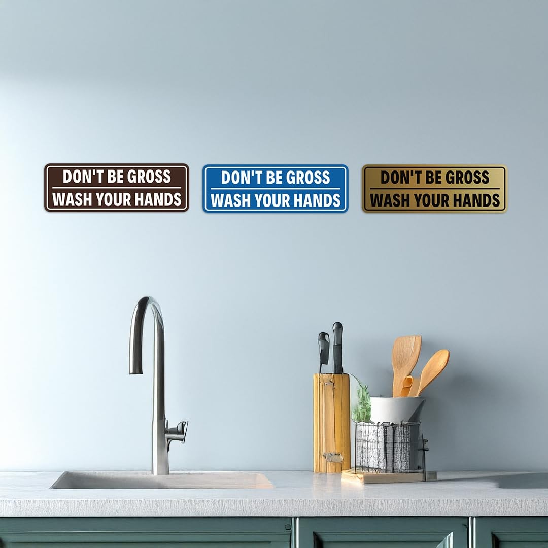 Standard Wash Your Hands Door Wall Sign Black Large Restroom Marker Plaque