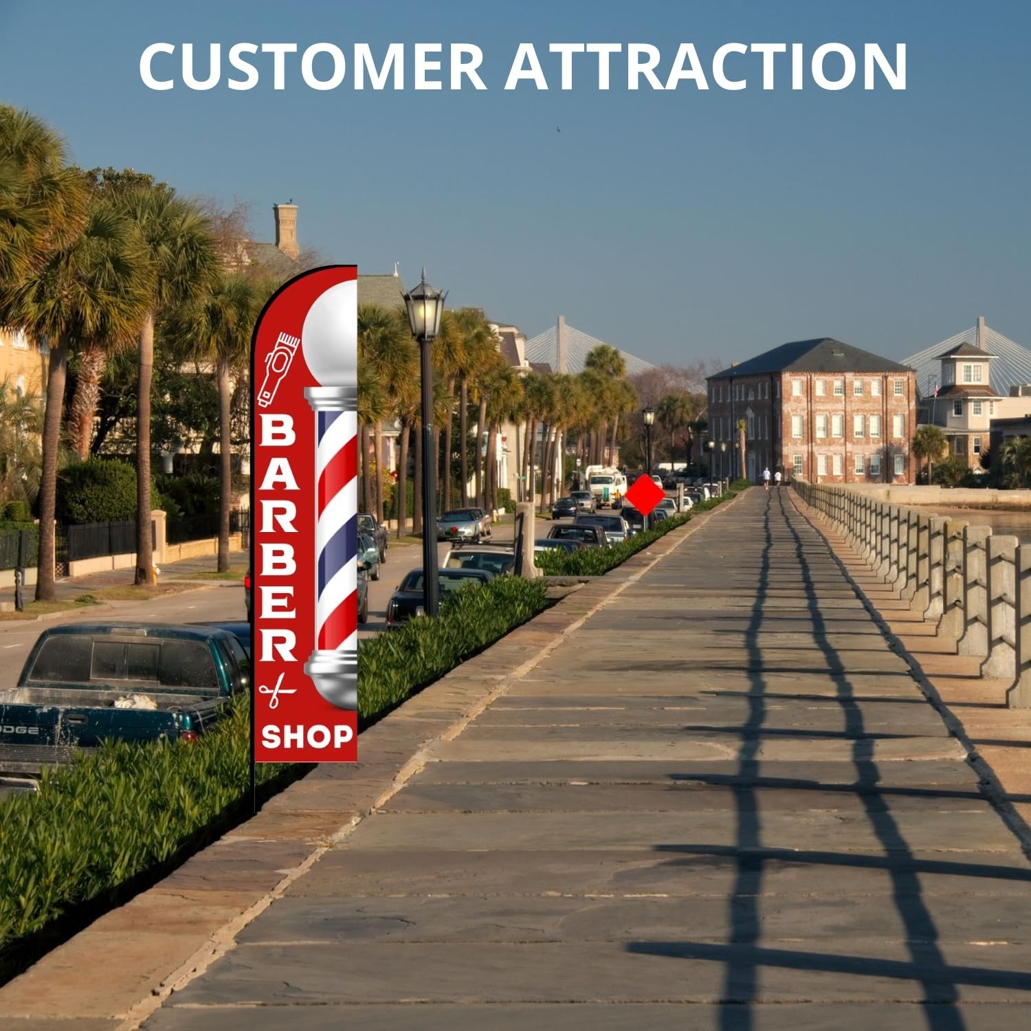 15ft Barber Flag for Outdoor Advertising, Eye-Catching Feather Banner, Salon Sig