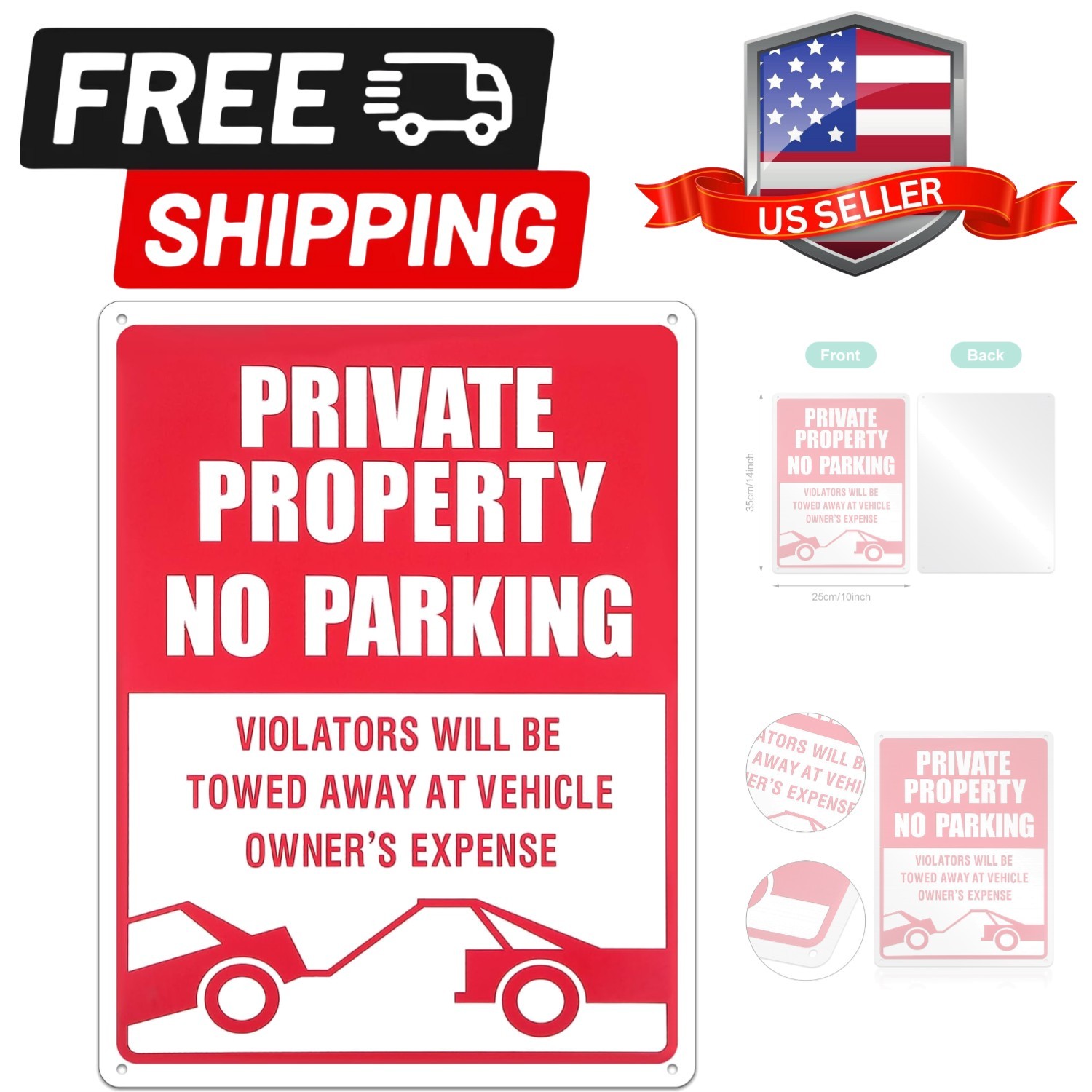 1 Pcs No Parking Sign, 14 x 10 Inches Reflective Private Property Sign Violat…
