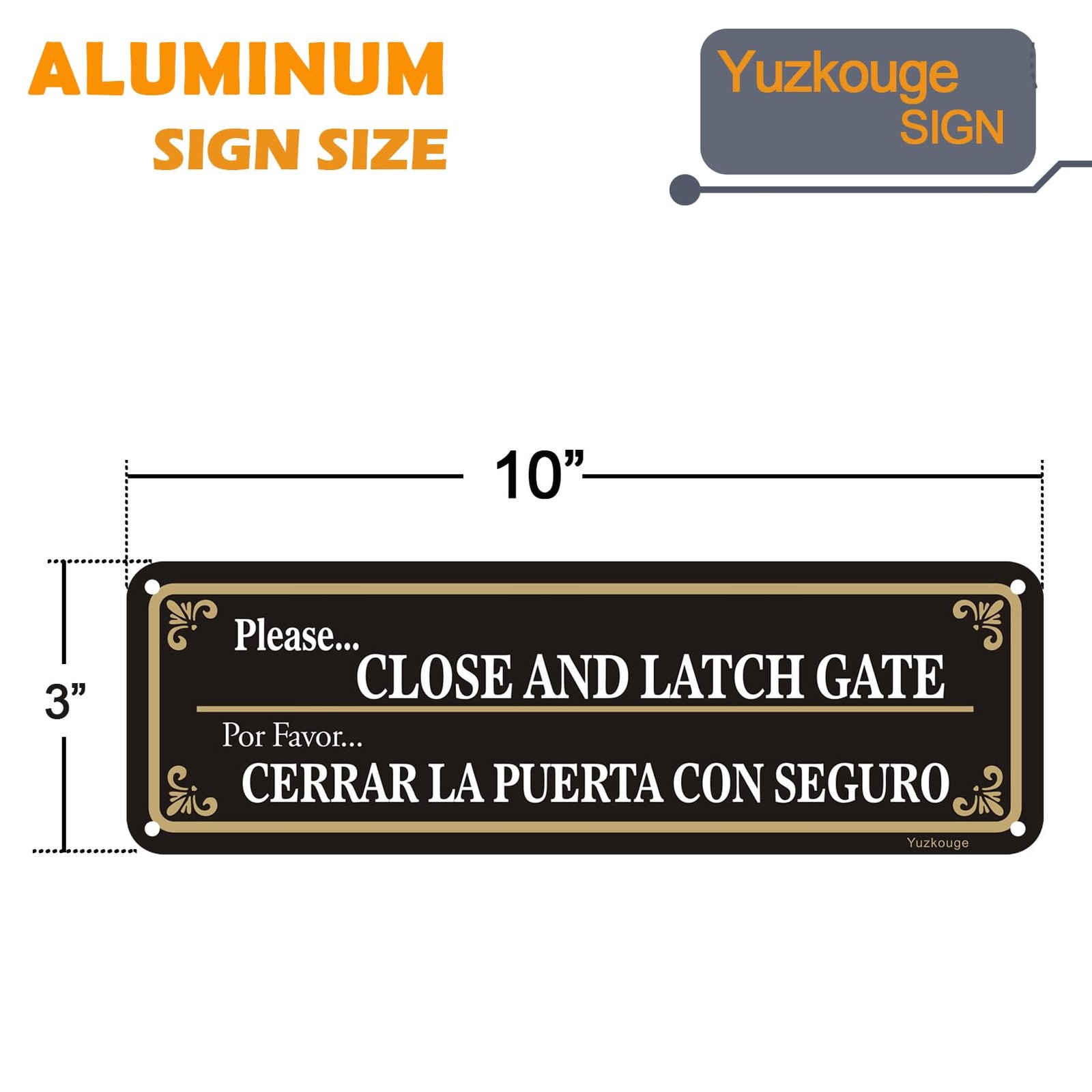 Please Close And Latch Gate Sign Bilingual English Spanish- 2 Pack, 10” x 3” …