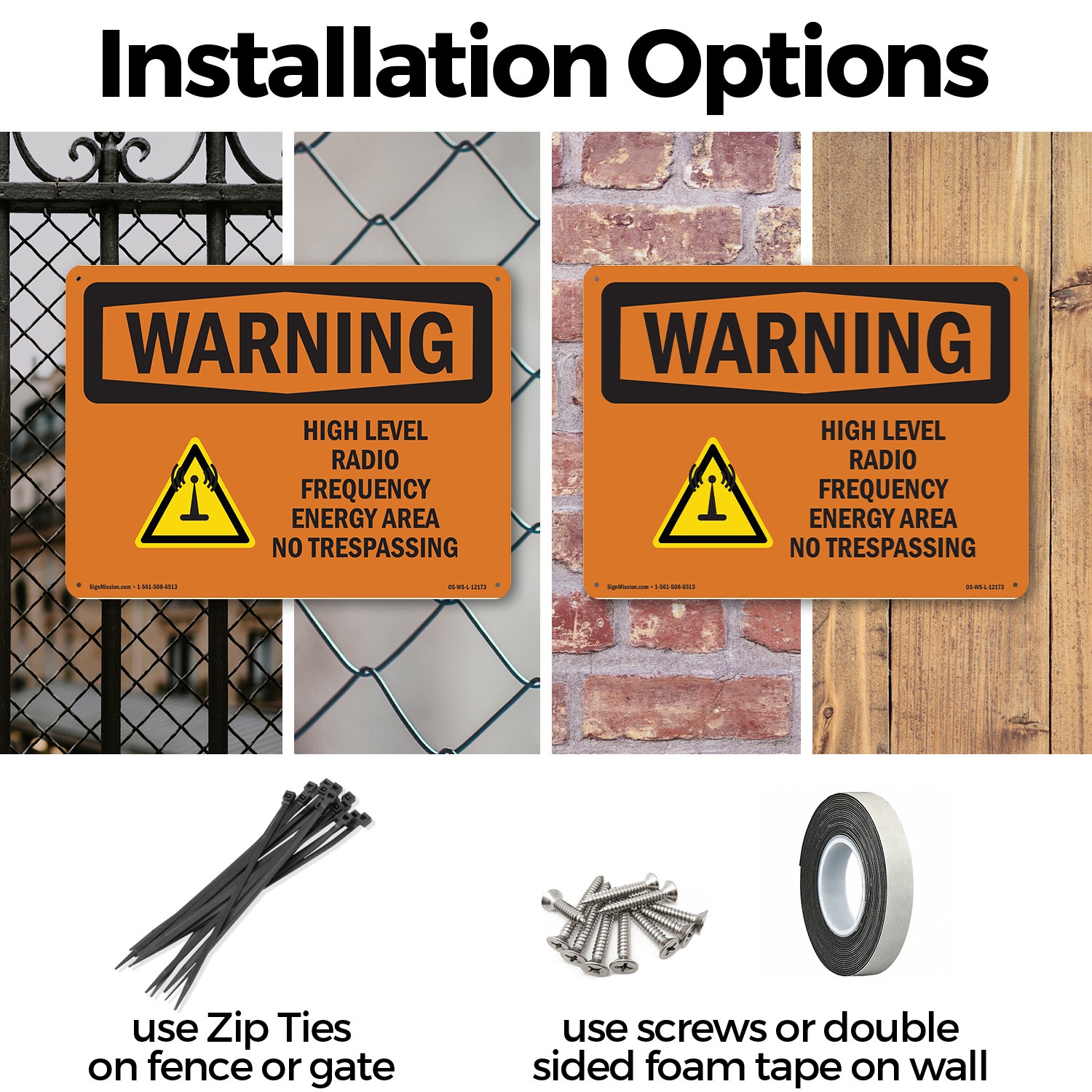 High Level Radio Frequency Energy With Symbol OSHA WARNING Sign – 5 or 10 Pack