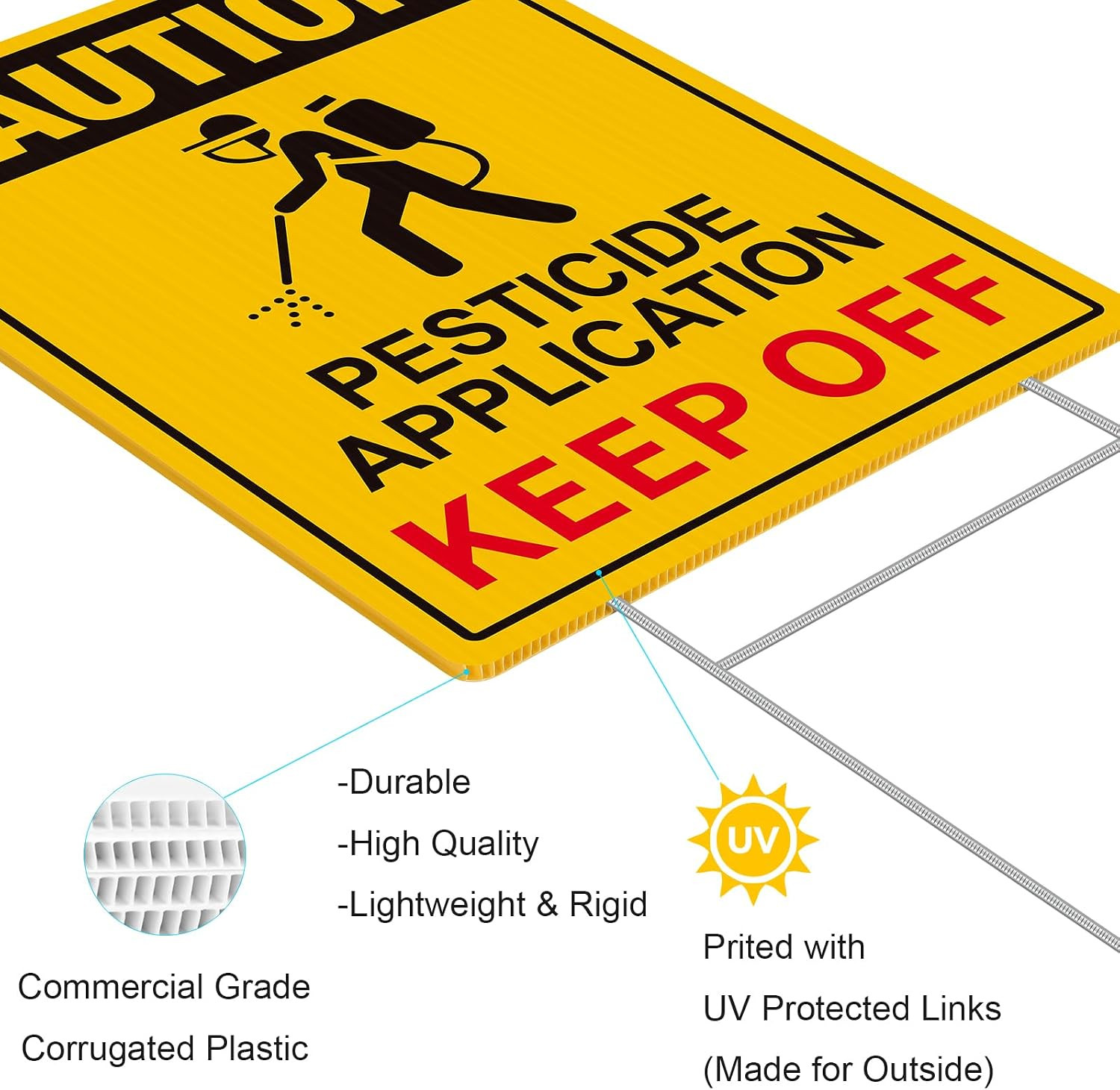2 Pack Caution- Pesticide Application Sign Keep Off, Pesticide Signs for Lawn, P