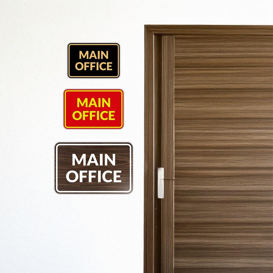 Large Classic Framed Main Office Sign Brushed Silver Durable Wall Door Mount