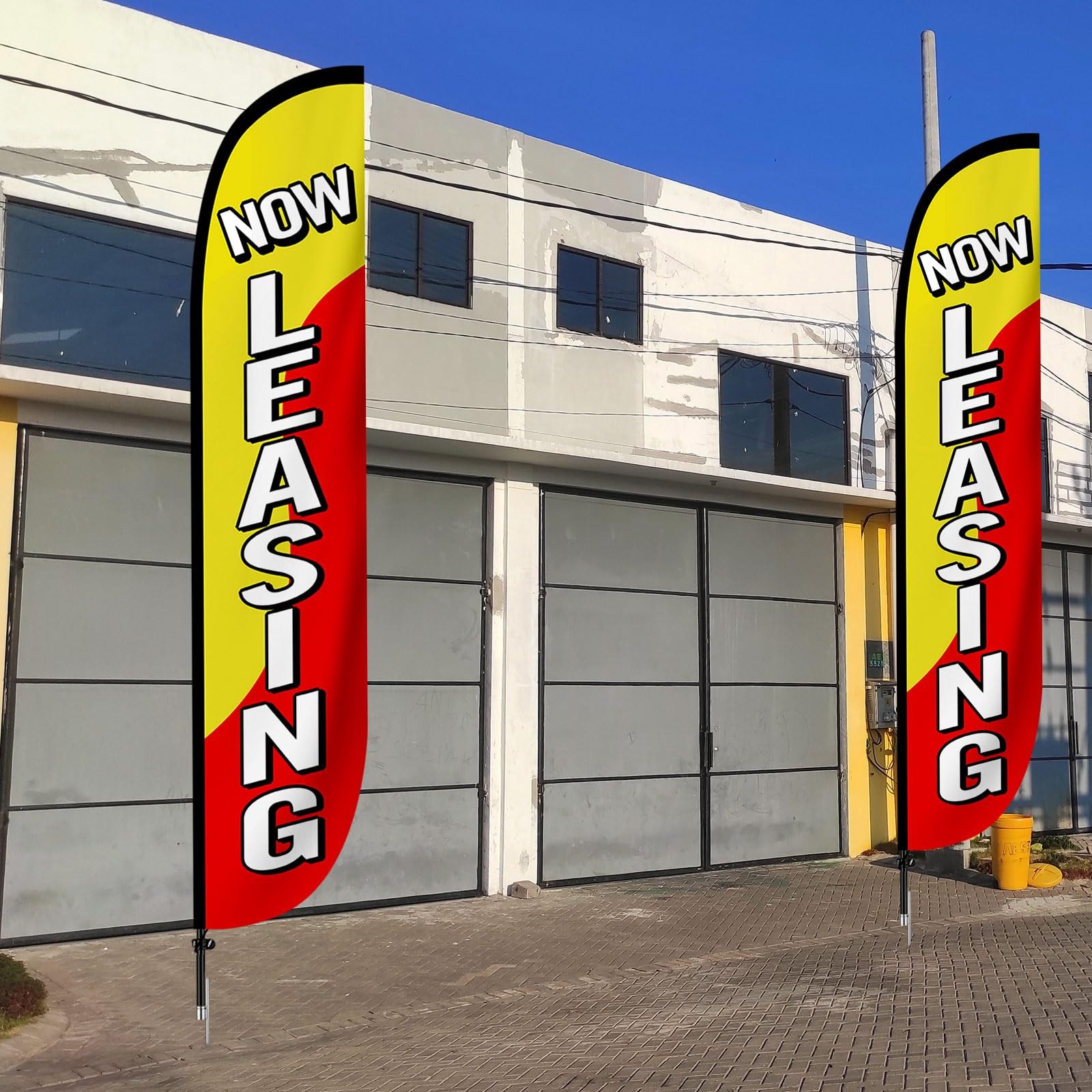 2 Pcs Now Leasing Feather Flag Pole Kit 15 ft Red and Yellow Now Leasing Adve…