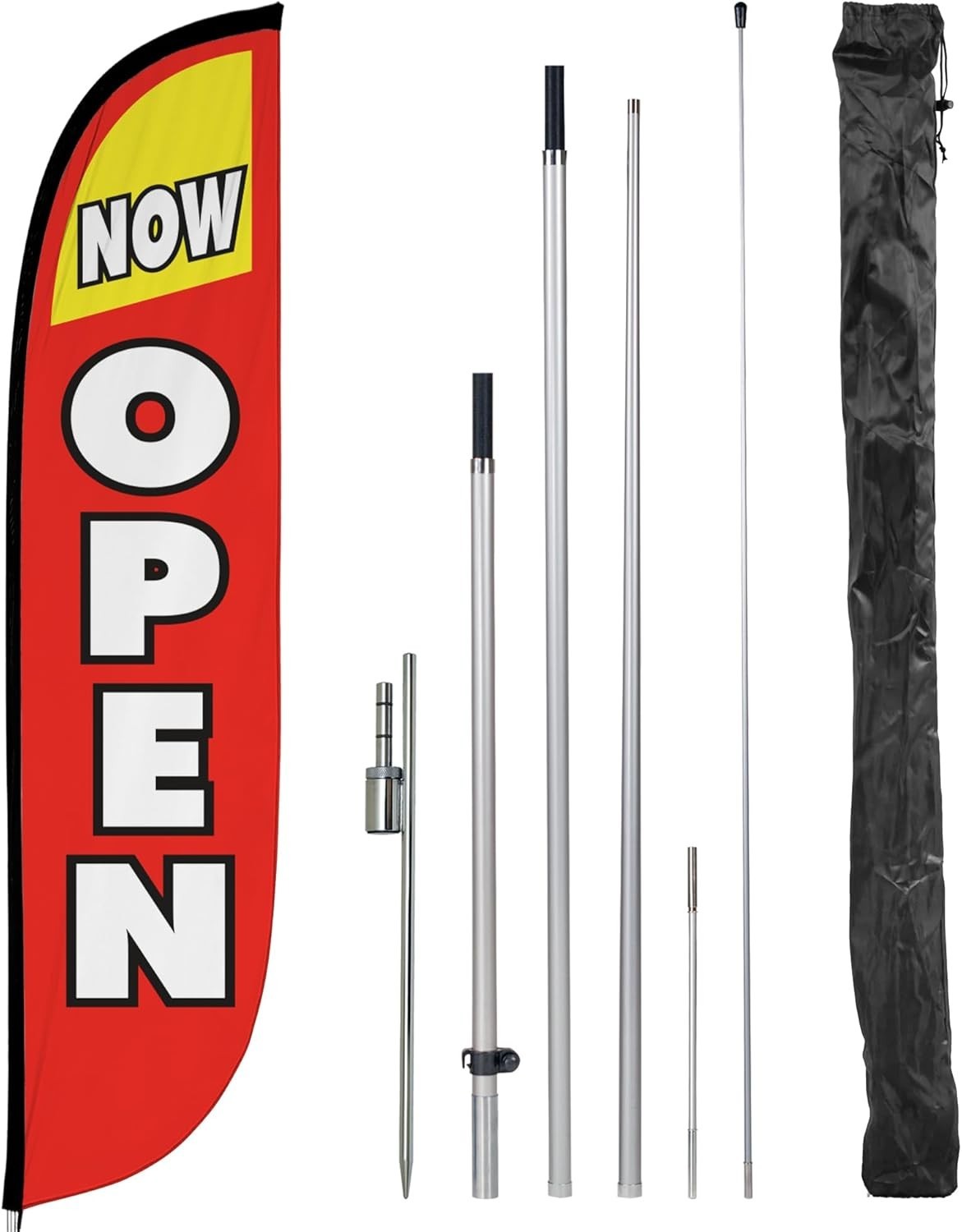 Grand Opening Feather Flag – 12FT Tall Now Open Banner with Easy Setup Kit