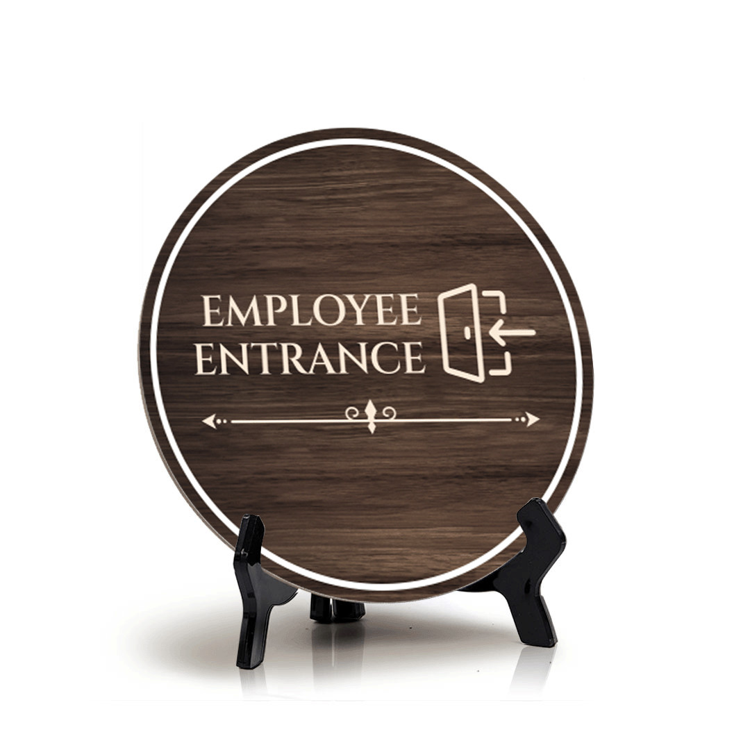 Employee Entrance Circle Table Sign with Acrylic Stand (5×5&Prime;)