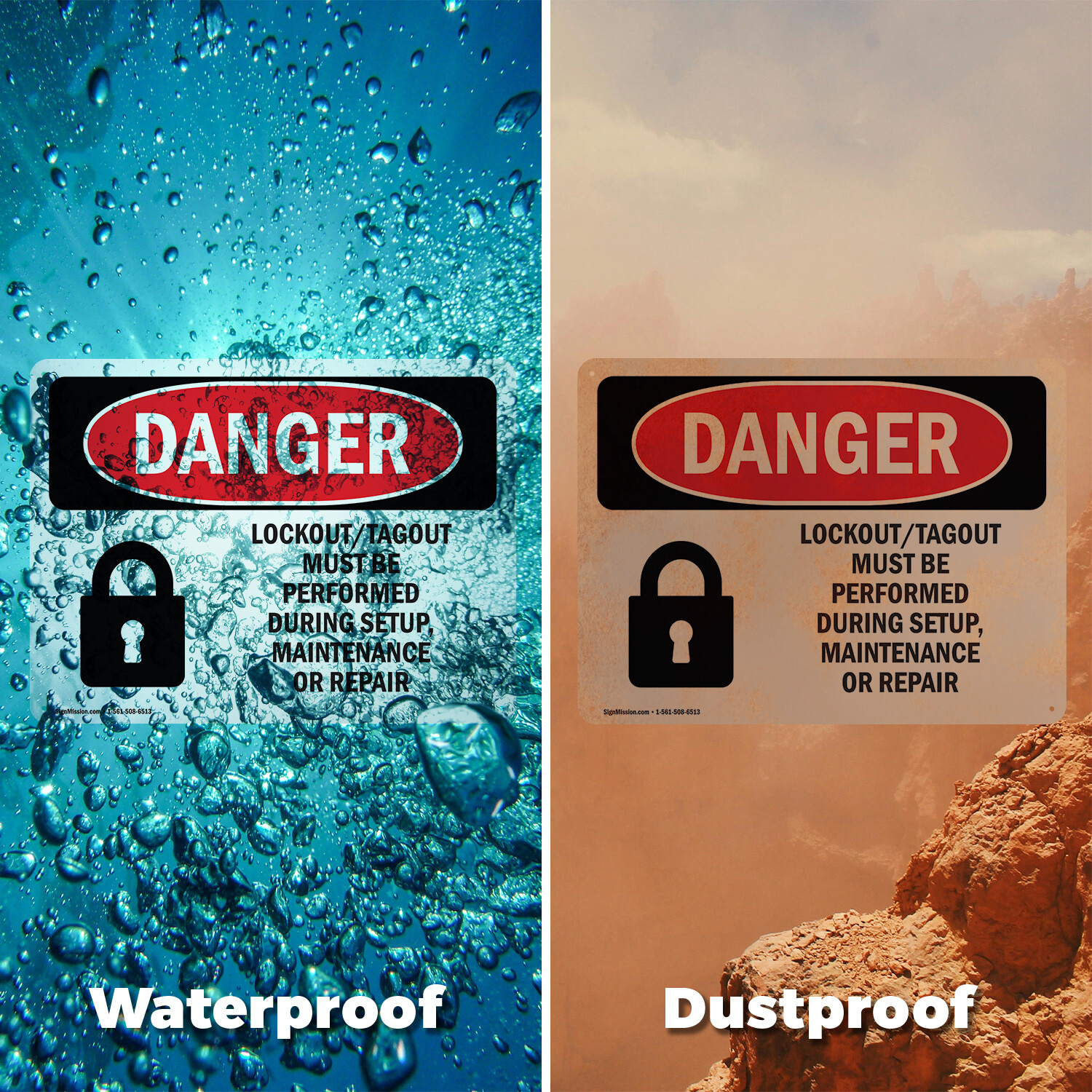(2 Pack) Lockout Tagout Setup Maintenance Repair OSHA Danger Sign Decal Metal