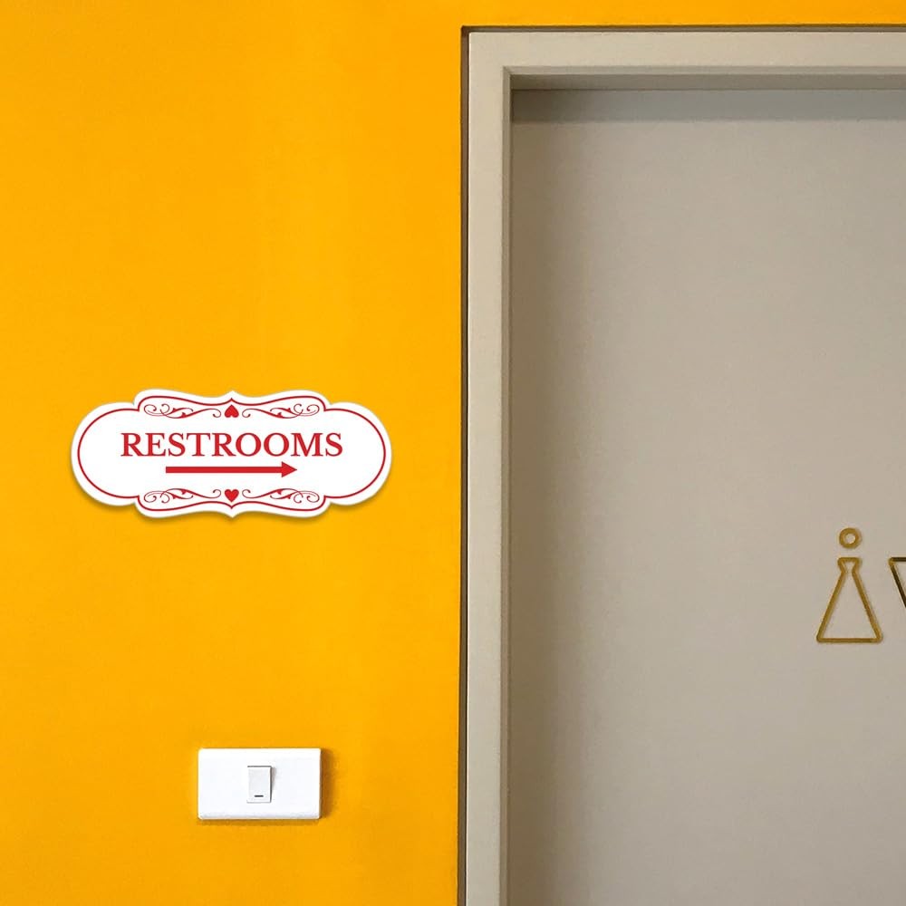 Large Designer Restrooms Right Arrow Sign Black Gold Durable Wall Door Mount